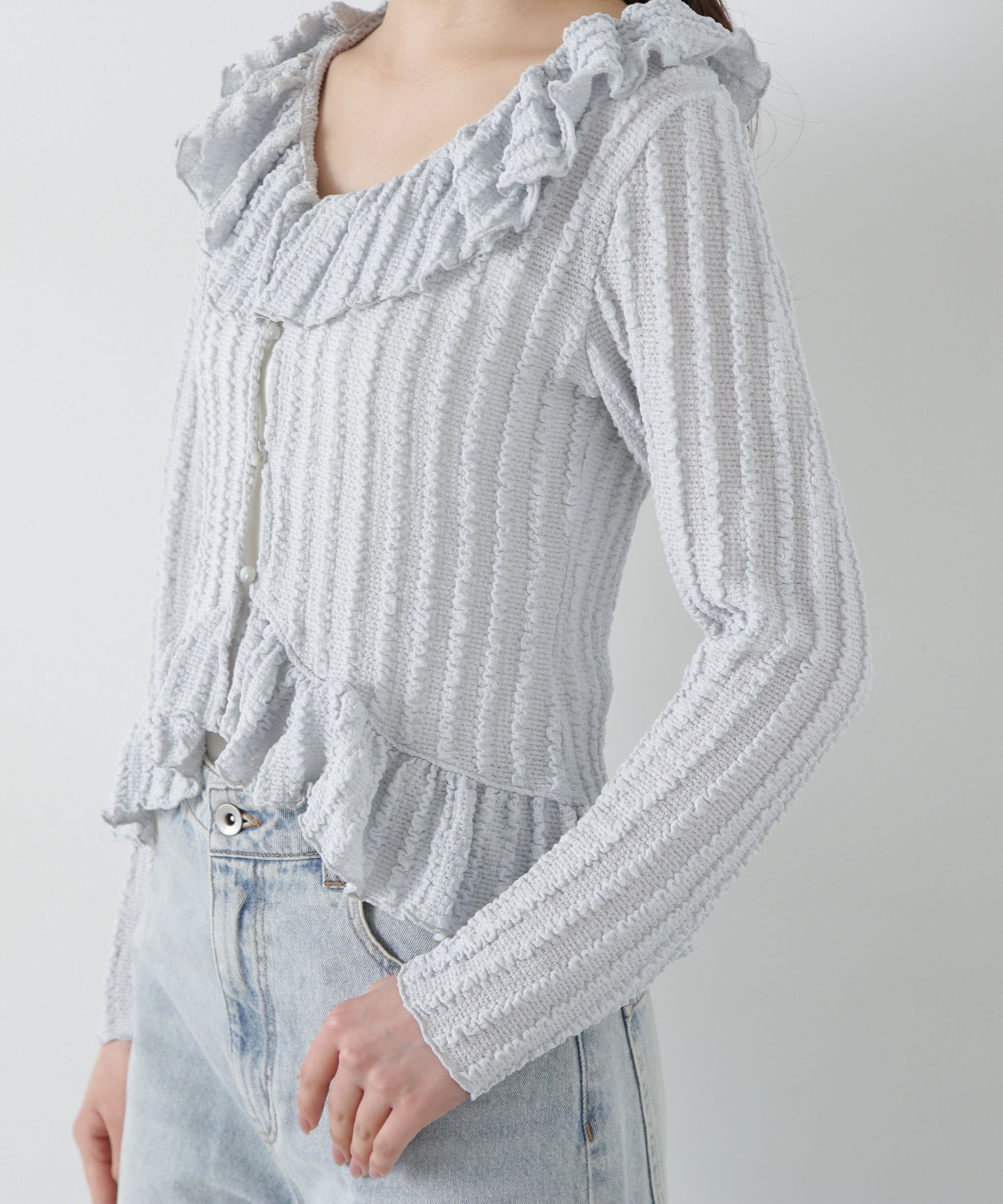 PROPORTION BODY DRESSING「シアーフリルカーディガン」|Tシャツ・カットソー|