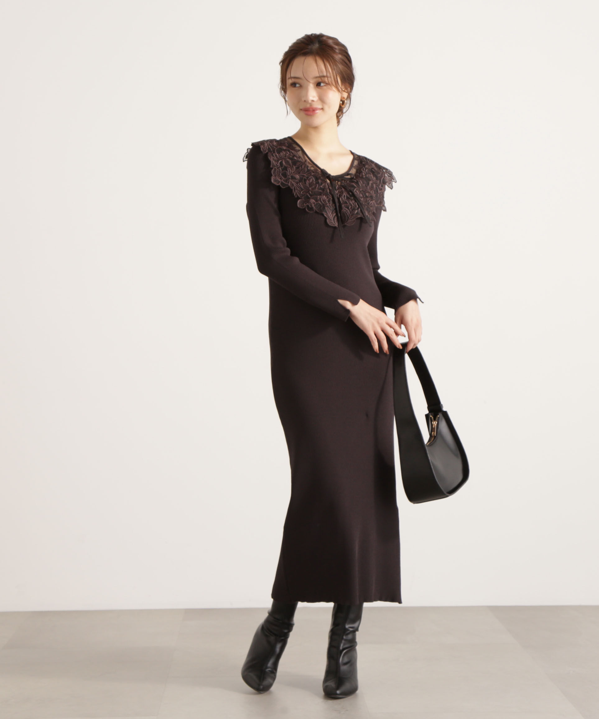 PROPORTION BODY DRESSING「ケープ風レース付きニットワンピース 25AW」|ワンピース|