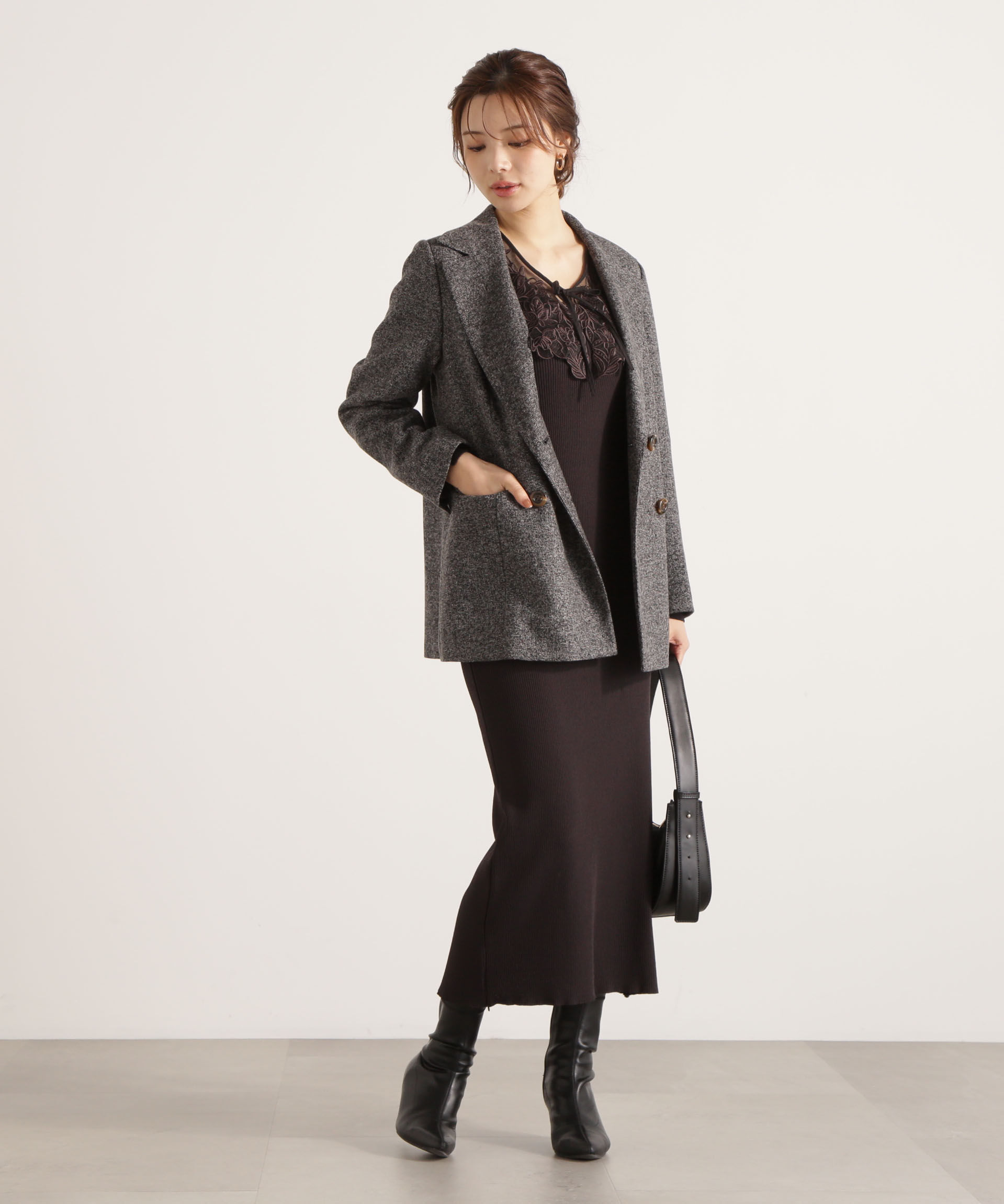 PROPORTION BODY DRESSING「ケープ風レース付きニットワンピース 25AW」|ワンピース|