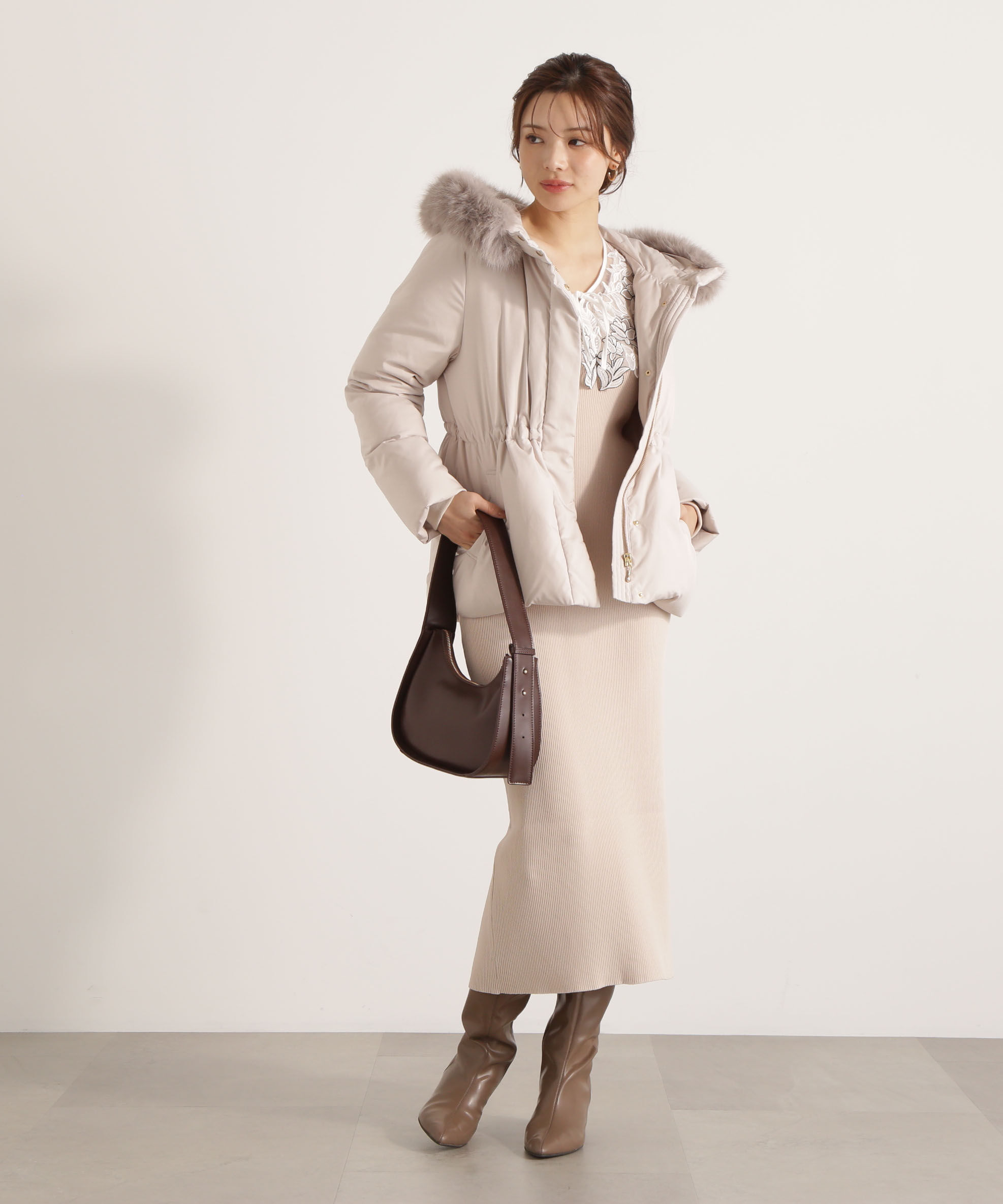 PROPORTION BODY DRESSING「ケープ風レース付きニットワンピース 25AW」|ワンピース|