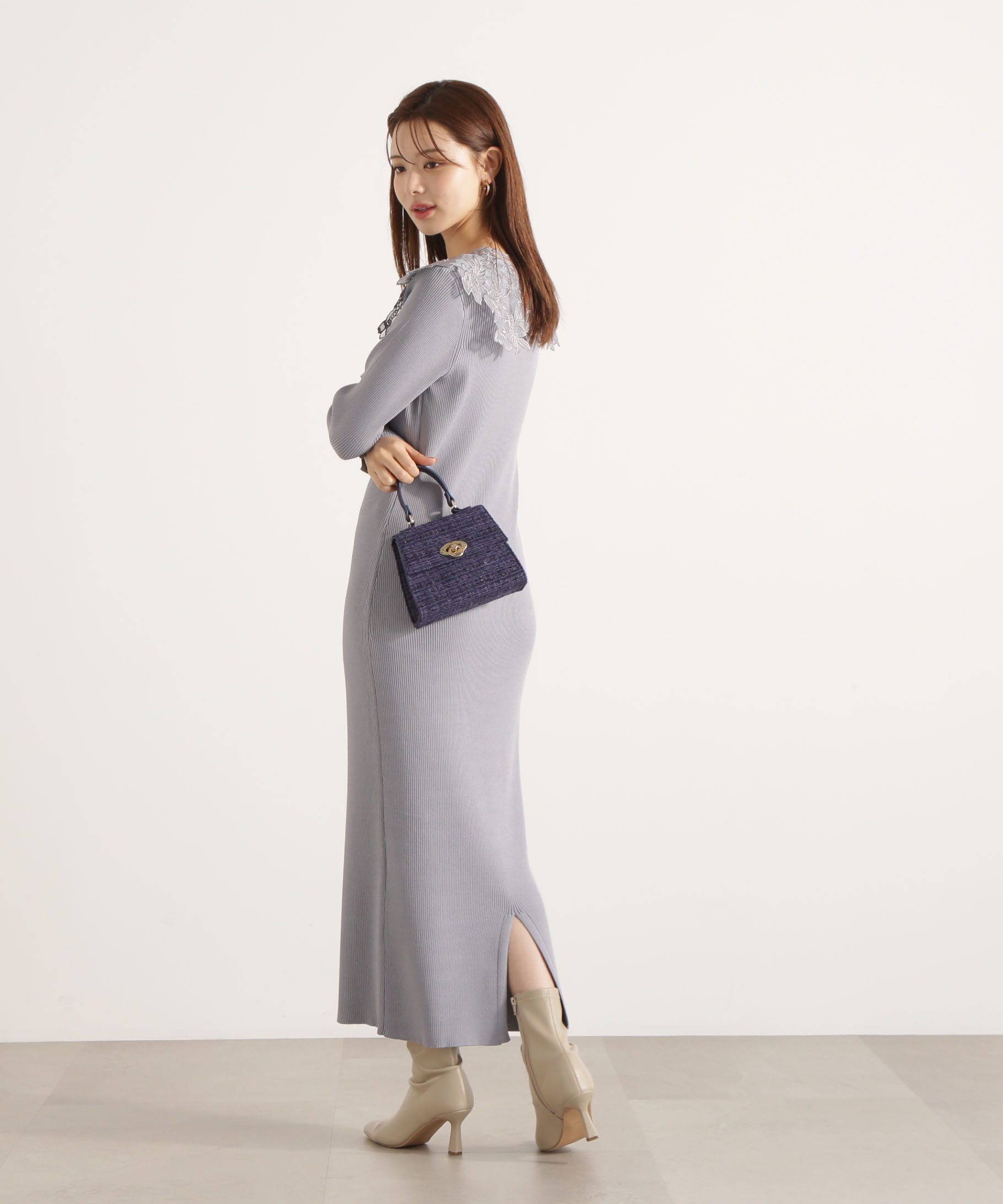 PROPORTION BODY DRESSING「ケープ風レース付きニットワンピース 25AW」|ワンピース|