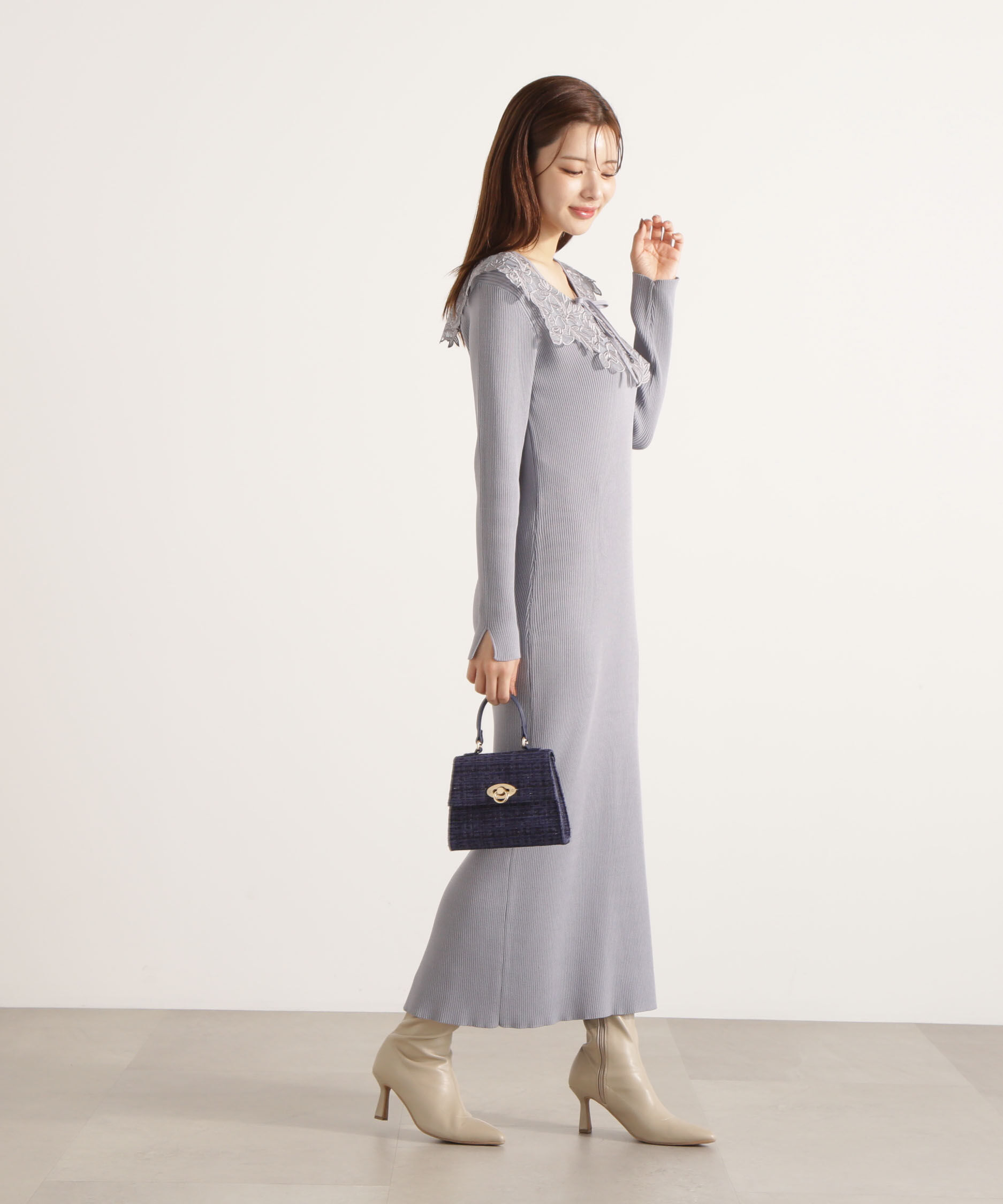 PROPORTION BODY DRESSING「ケープ風レース付きニットワンピース 25AW」|ワンピース|