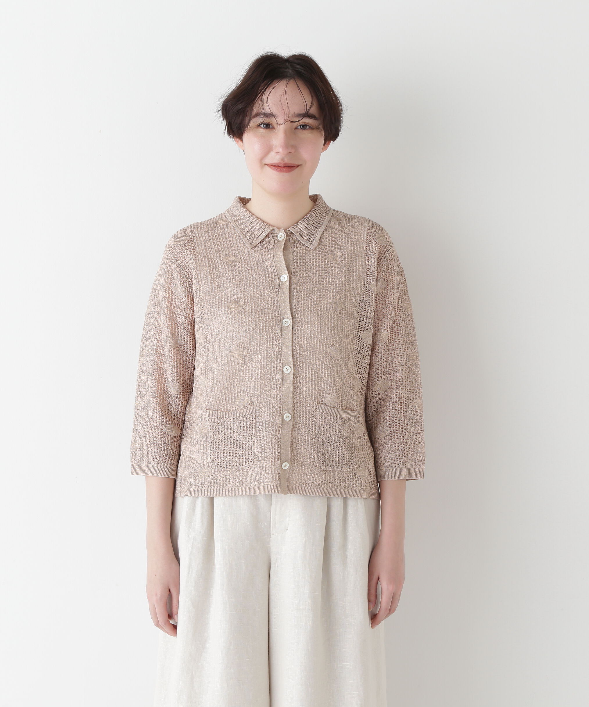  「◆【ウォッシャブル】ラメメッシュオープンカラーカーディガン」|ニット・セーター|