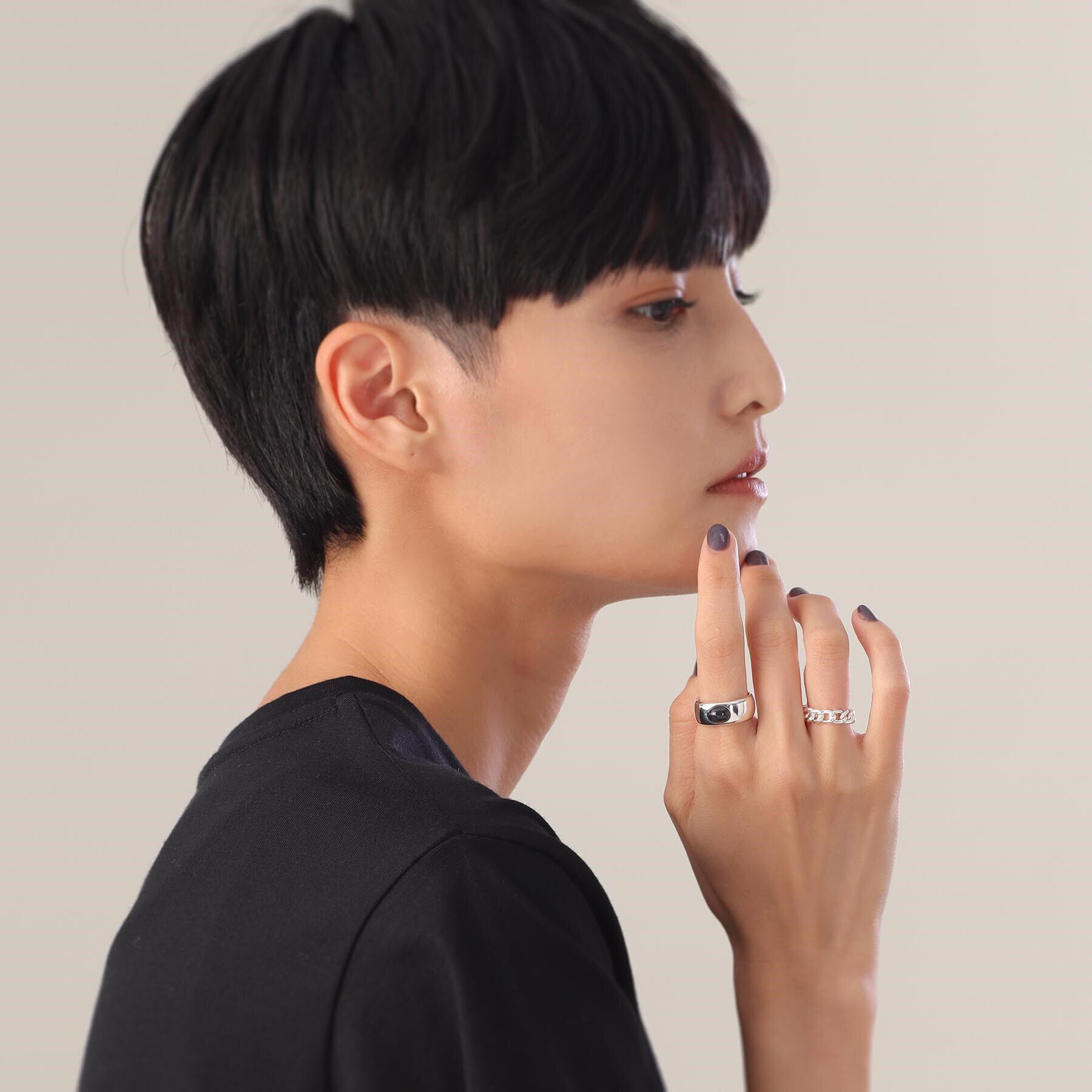 COCOSHNIK ONKITSCH「シルバー カラーストーン（ブラックラブラドライト）ワイドリング」|リング|