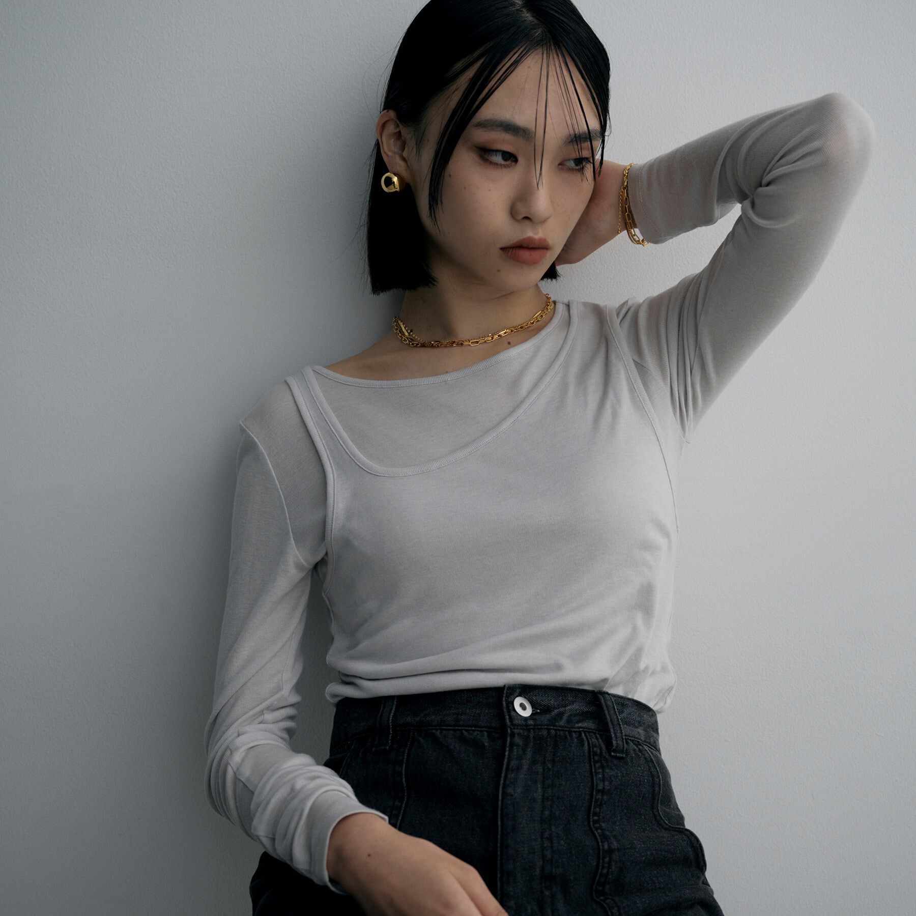 COCOSHNIK ONKITSCH「シルバー コンビネーションチェーン クアッドネックレス GP」|ネックレス|