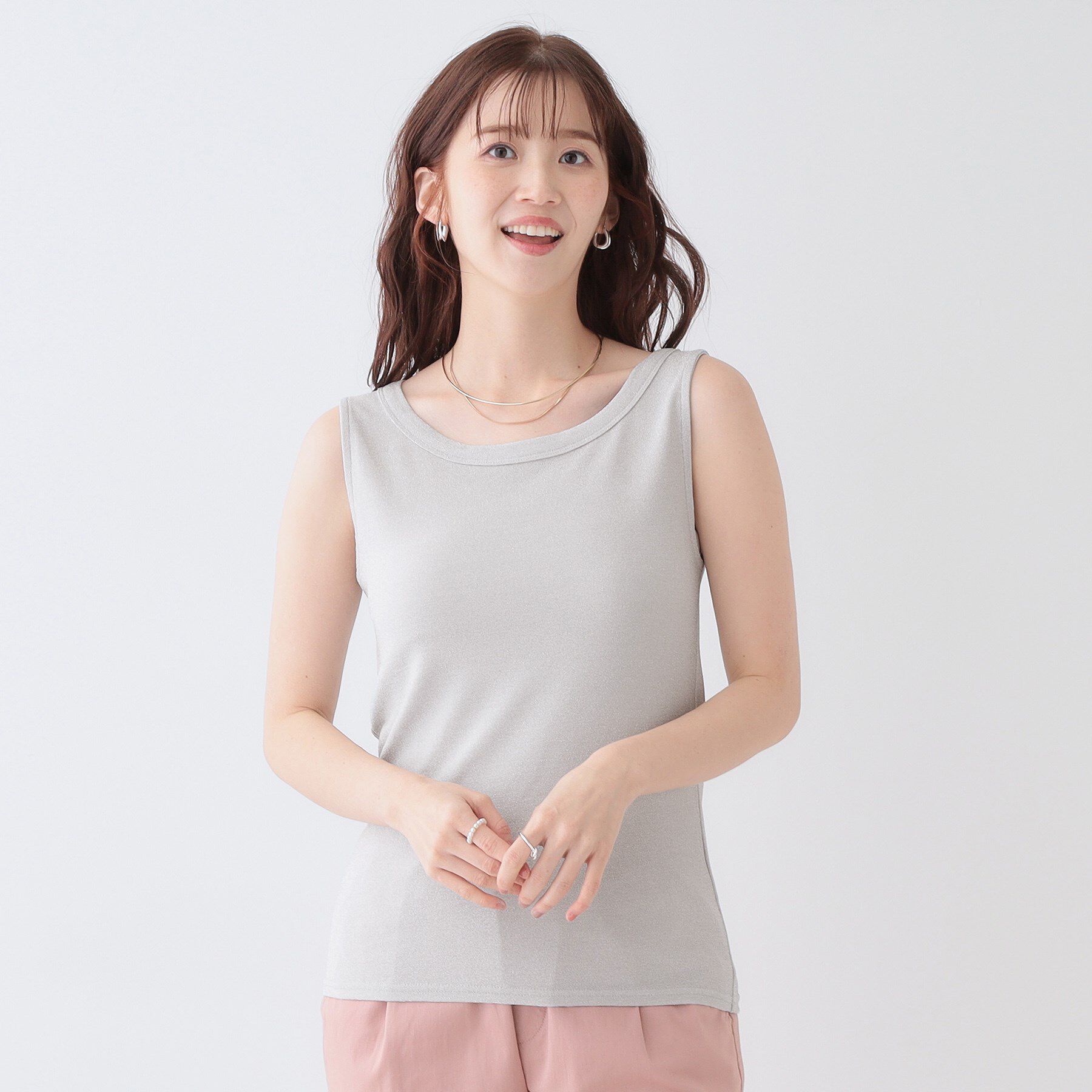 SHOO･LA･RUE「【高レビュー/S-LL】大人ヘルシーなスタイルに ラメタンクトップ」|キャミソール|