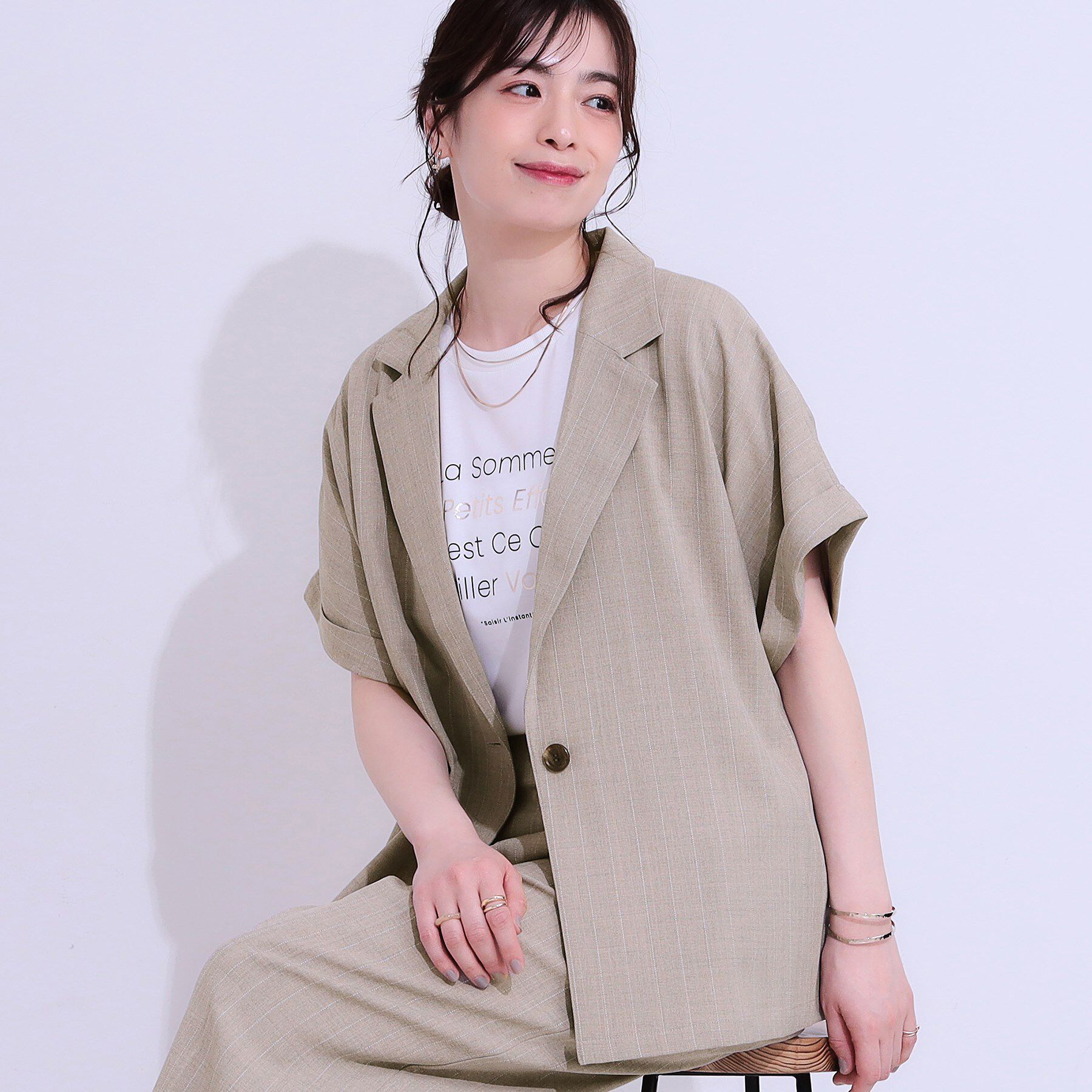 SHOO･LA･RUE「【セットアップ可】麻調半袖ジャケット」|テーラードジャケット|モカブラウン(042