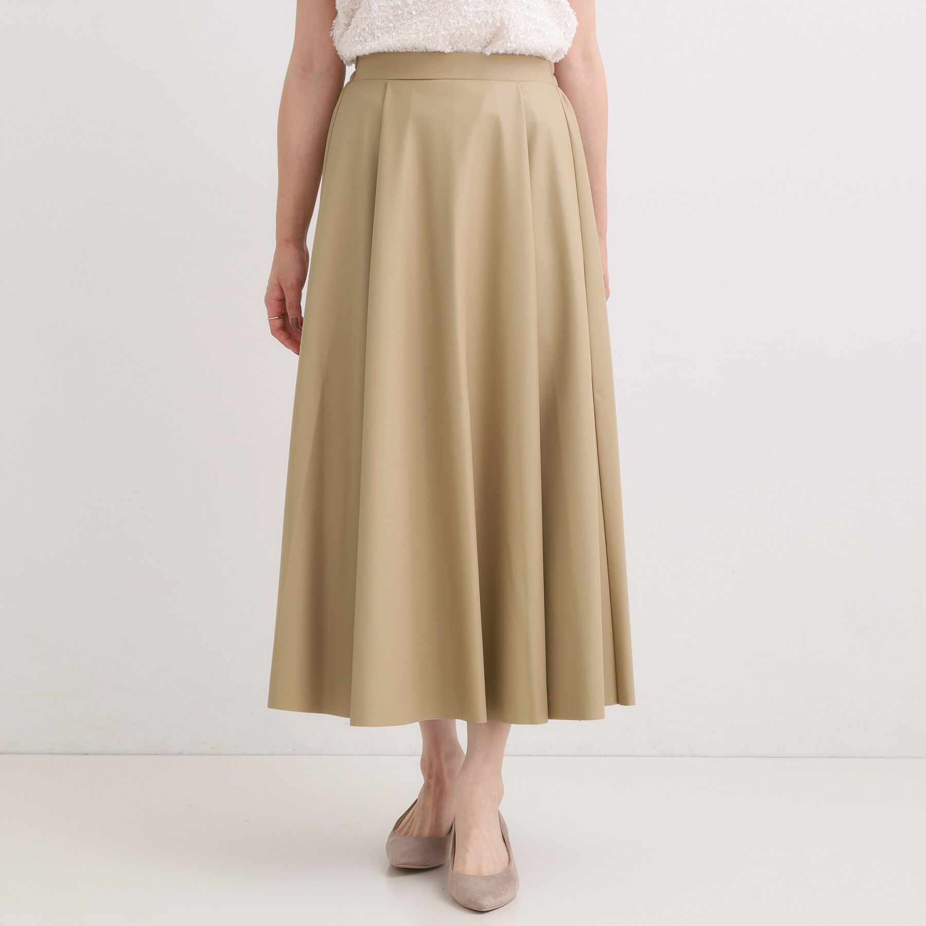 SHOO･LA･RUE「【S-LL】大人の抜け感 合皮フレアスカート」|スカート|