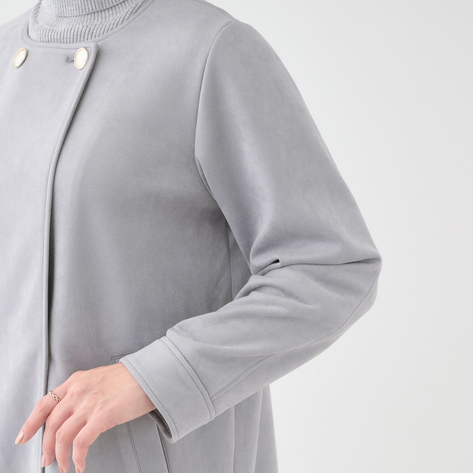 SHOO･LA･RUE「【S-LL】上品さを纏う やわらかフェイクスエード ミドル丈ブルゾン」|ブルゾン・スタジャン|