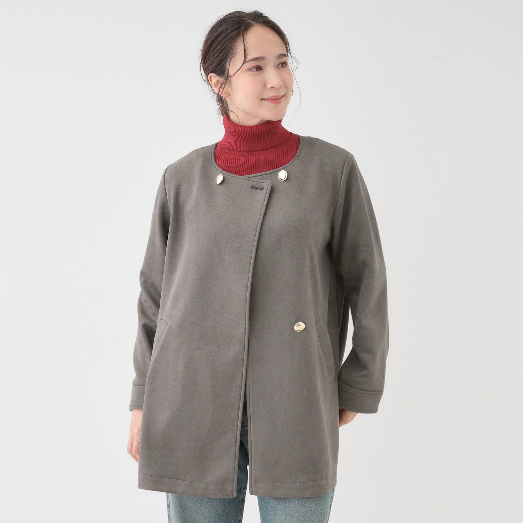 SHOO･LA･RUE「【S-LL】上品さを纏う やわらかフェイクスエード ミドル丈ブルゾン」|ブルゾン・スタジャン|