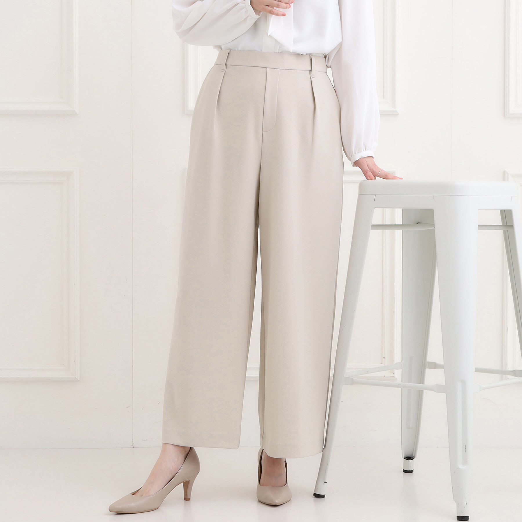 SHOO･LA･RUE「【洗濯機可/イージーケア/ストレッチ】きちんと楽に。カットジョーゼットワイドパンツ」|その他|グレージュ(050)