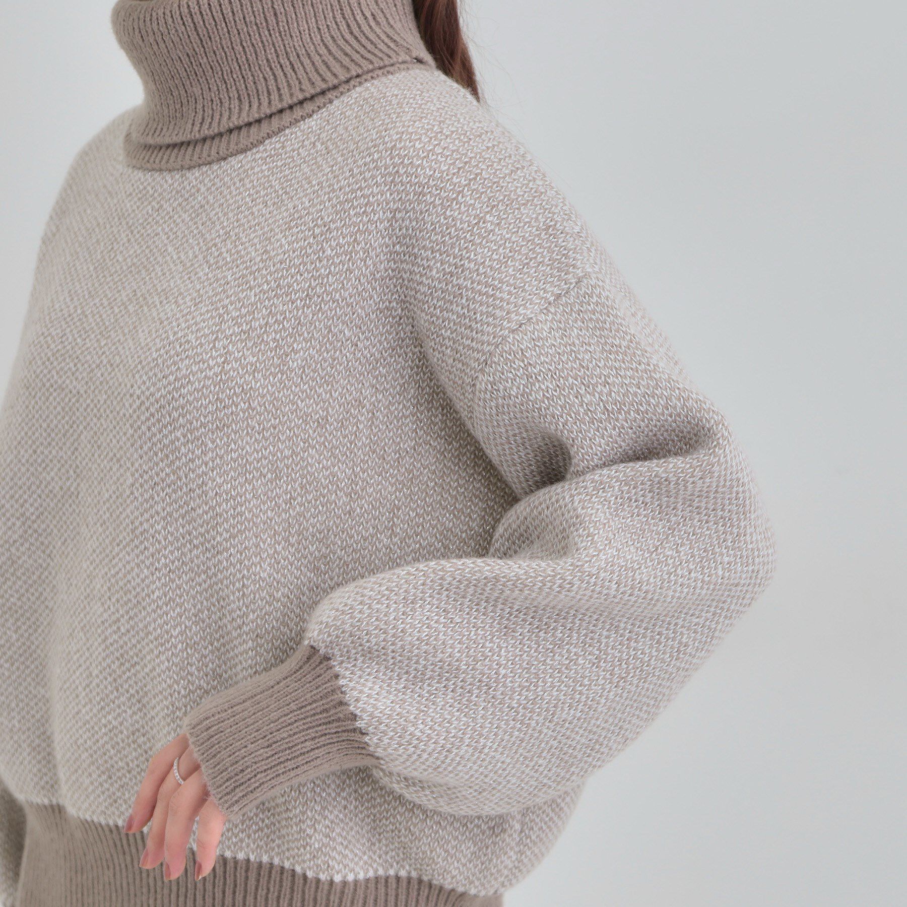 SHOO･LA･RUE「【S-LL】さりげないラメ感 配色ジャカード タートルネックニット」|ニット・セーター|