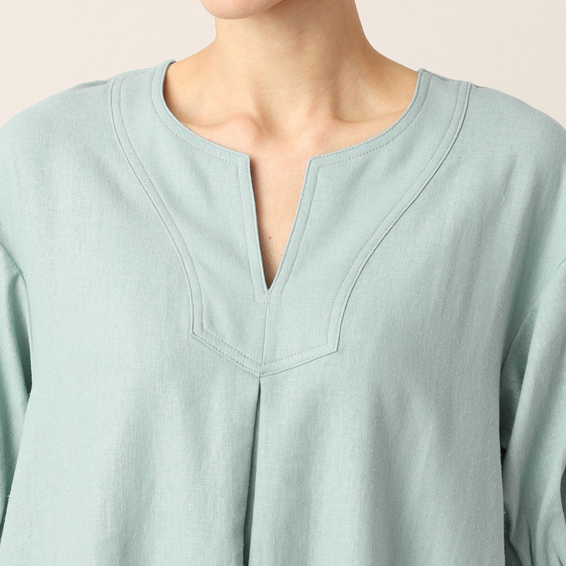 Dessin「【洗える】リネンブレンドキーネックワンピース」|ワンピース|