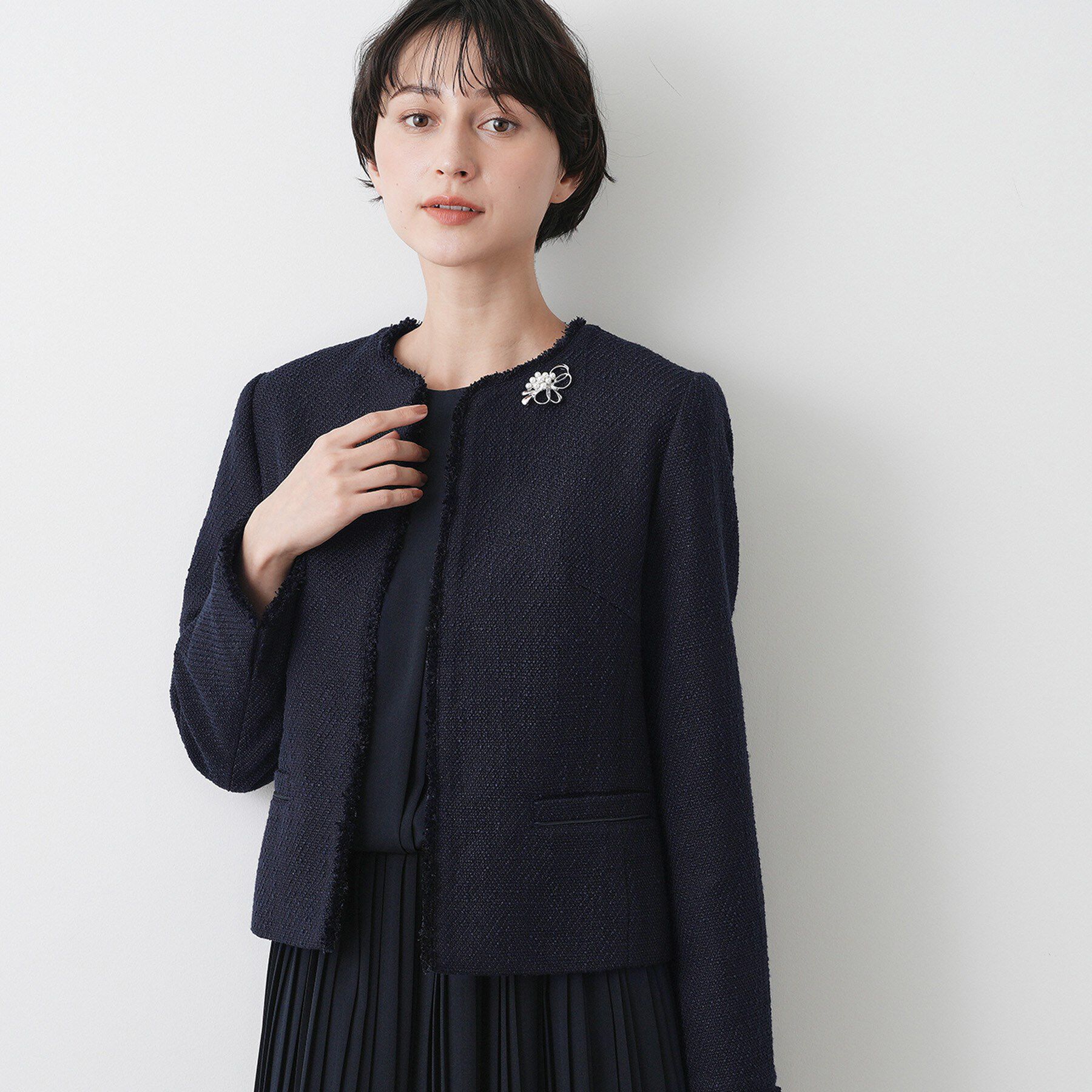 Dessin「【入卒／セレモニー／セットアップ可能】ツイードクルーネックジャケット」|ノーカラージャケット|