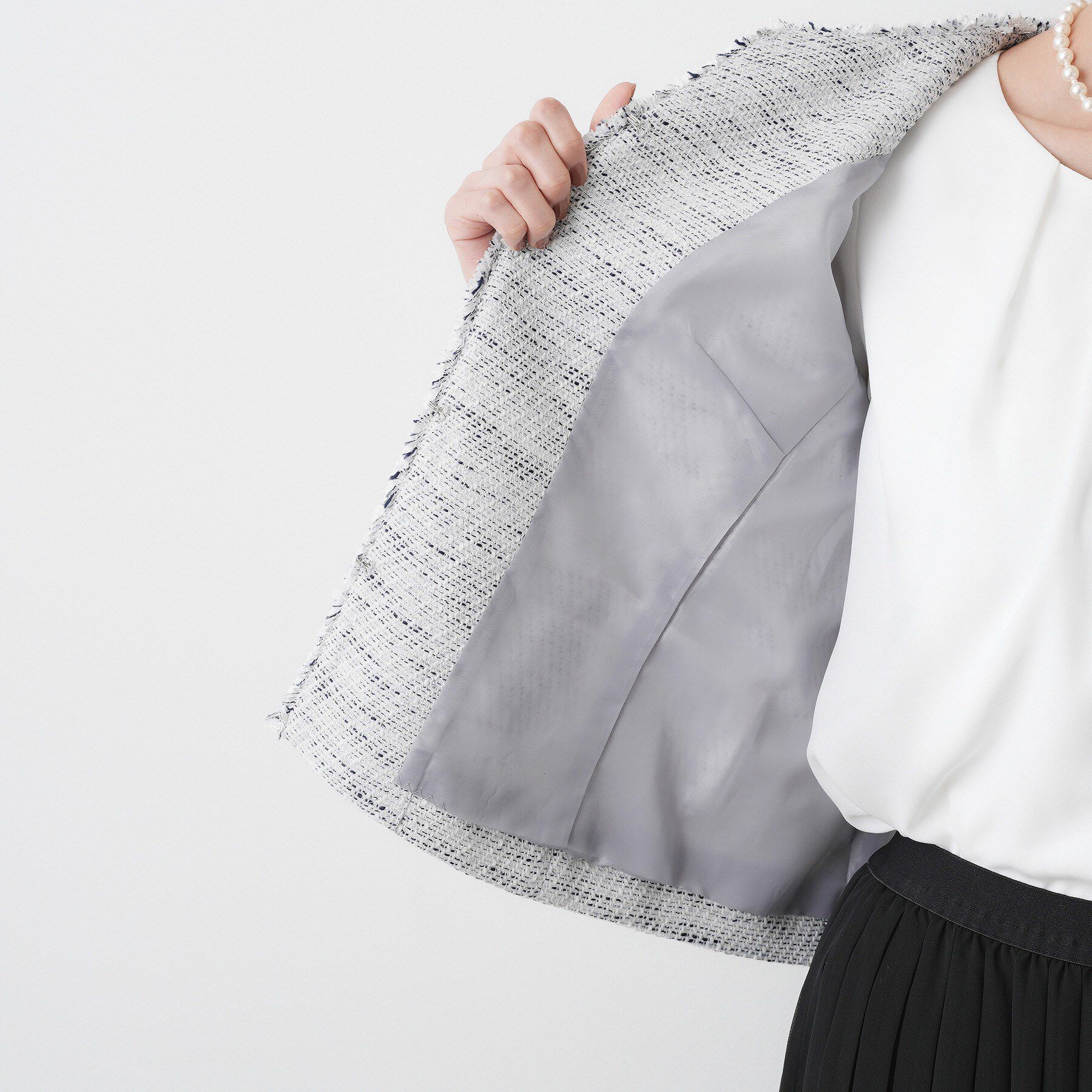 Dessin「【入卒／セレモニー／セットアップ可能】ツイードクルーネックジャケット」|ノーカラージャケット|