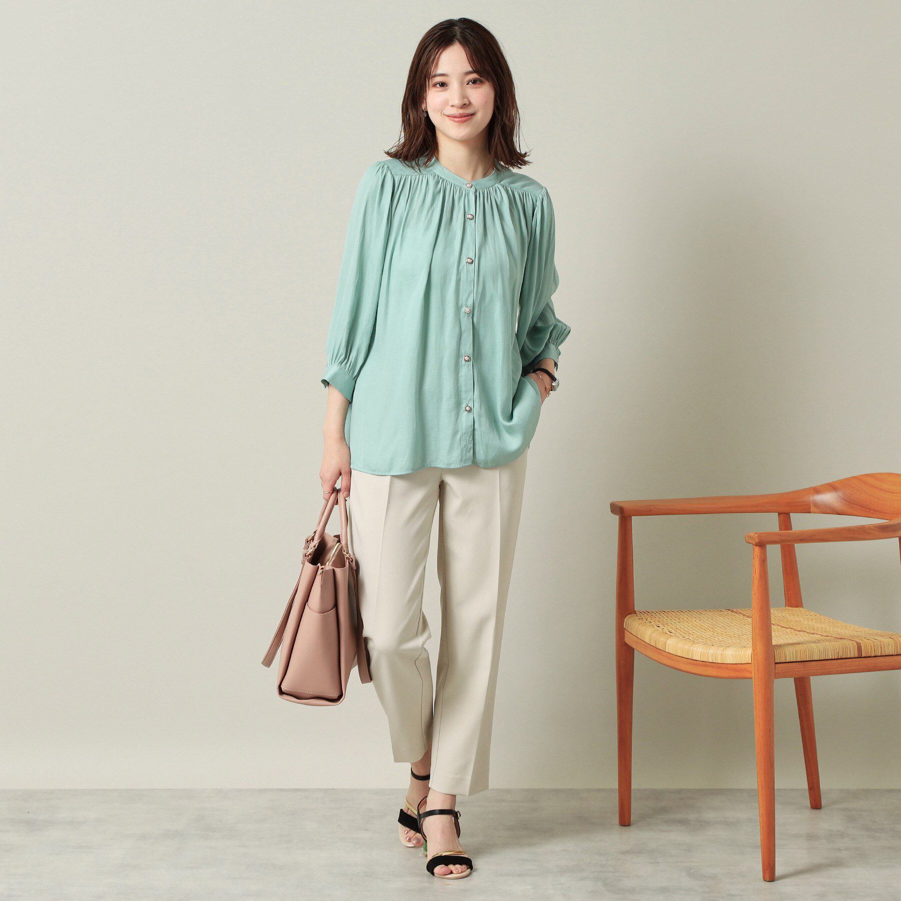 ITS&rsquo;DEMO「【手洗い可】ナイルサテン7分袖ブラウス」|シャツ・ブラウス|