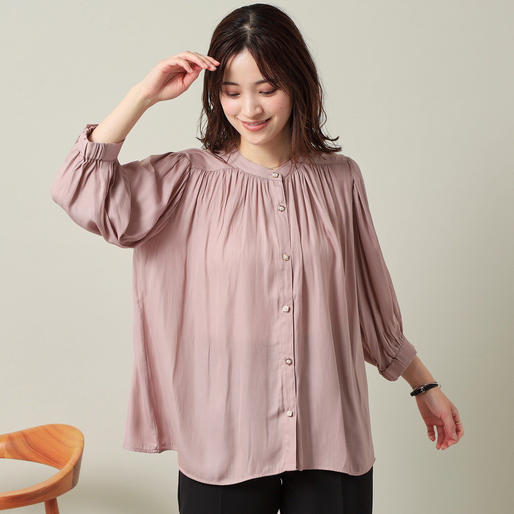 ITS&rsquo;DEMO「【手洗い可】ナイルサテン7分袖ブラウス」|シャツ・ブラウス|