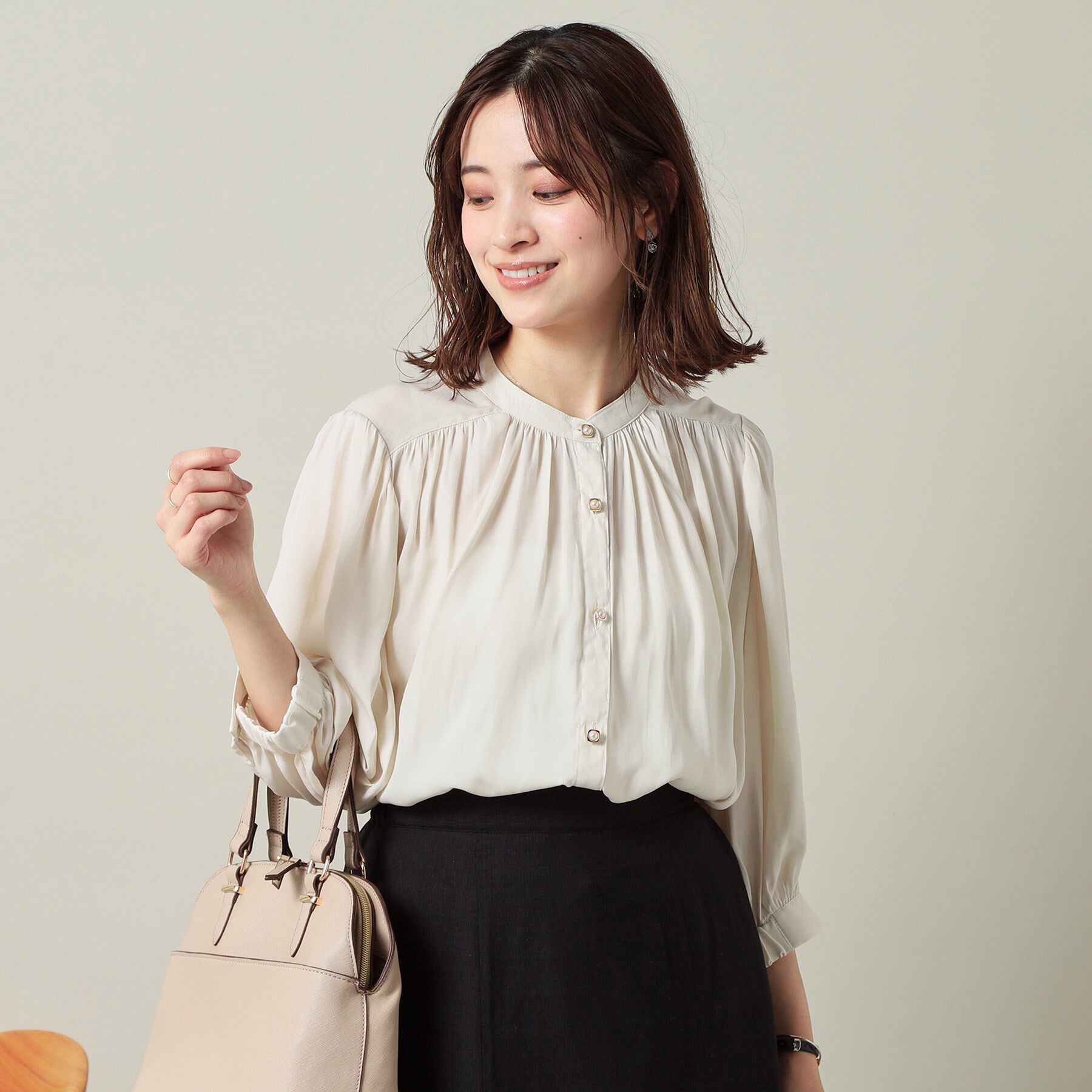 ITS&rsquo;DEMO「【手洗い可】ナイルサテン7分袖ブラウス」|シャツ・ブラウス|