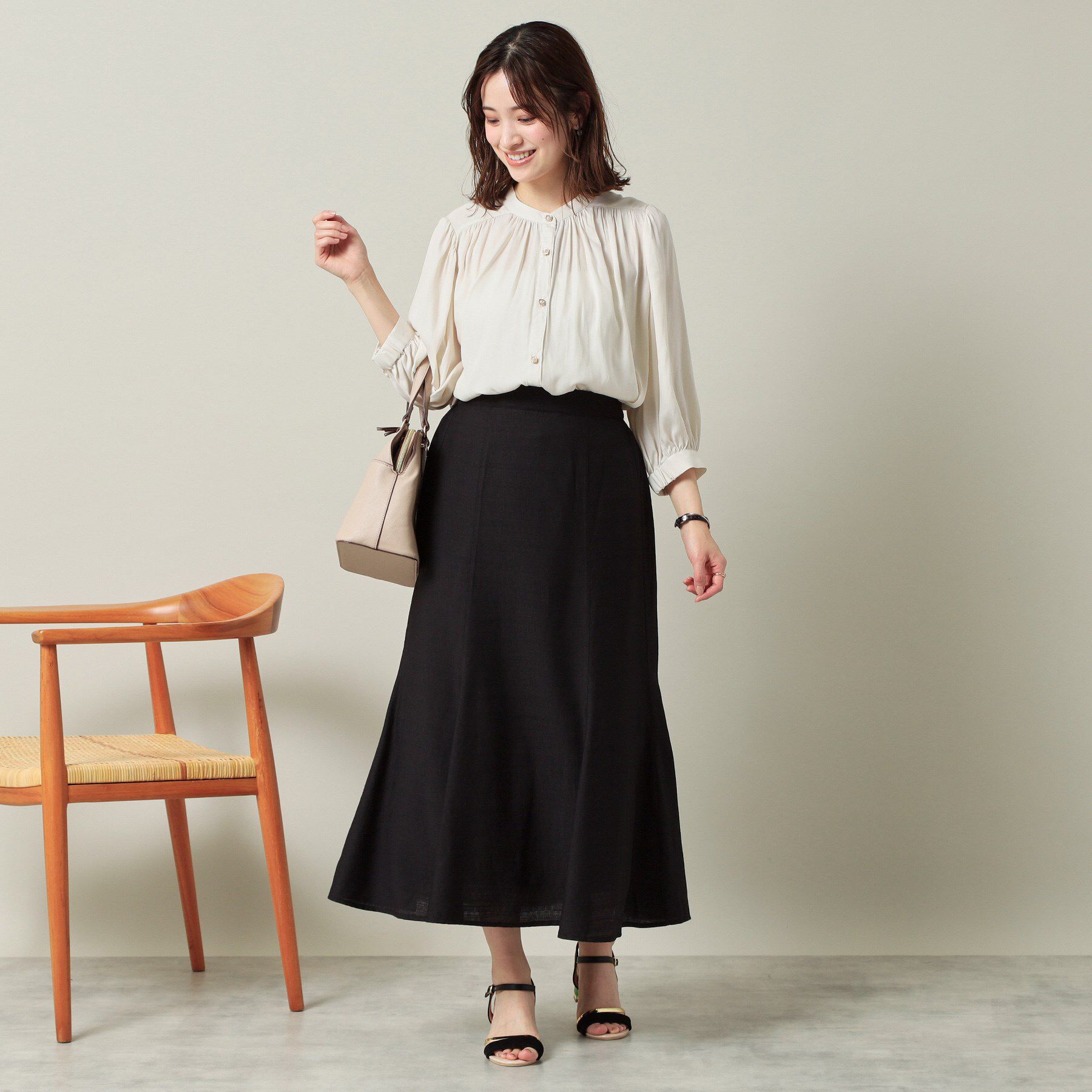 ITS&rsquo;DEMO「【手洗い可】ナイルサテン7分袖ブラウス」|シャツ・ブラウス|