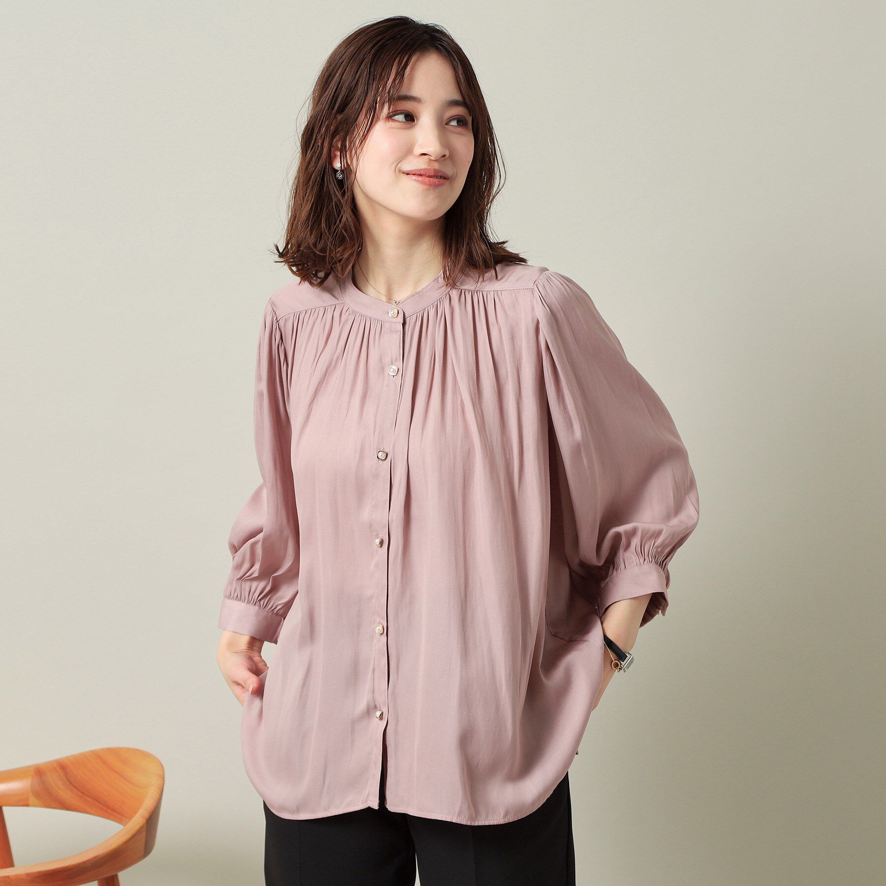 ITS&rsquo;DEMO「【手洗い可】ナイルサテン7分袖ブラウス」|シャツ・ブラウス|ピンク(071)