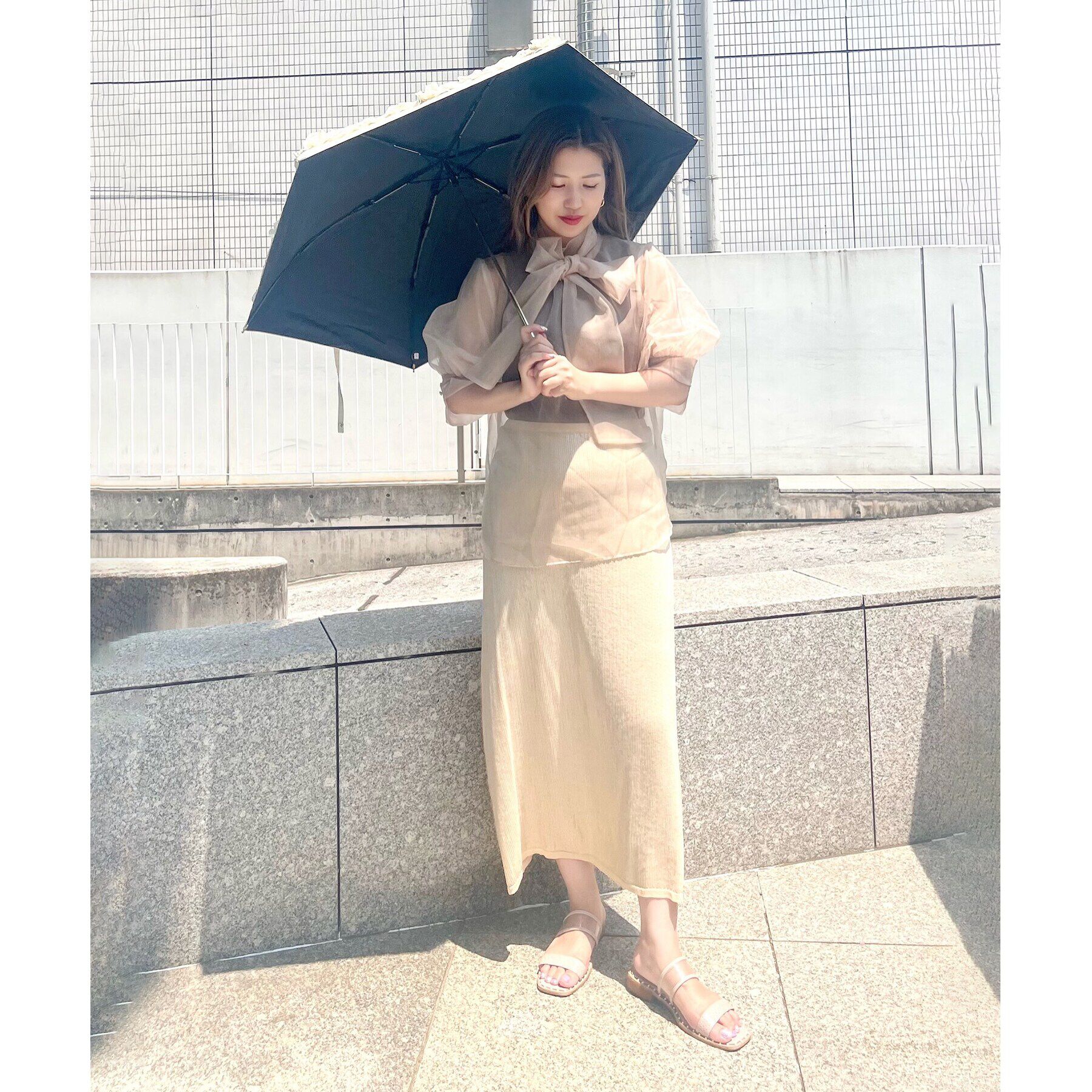 Ober Tashe「pink trick/ピンクトリック　遮光率100％！ギャザーフリル折りたたみ日傘（晴雨兼用）」|傘|