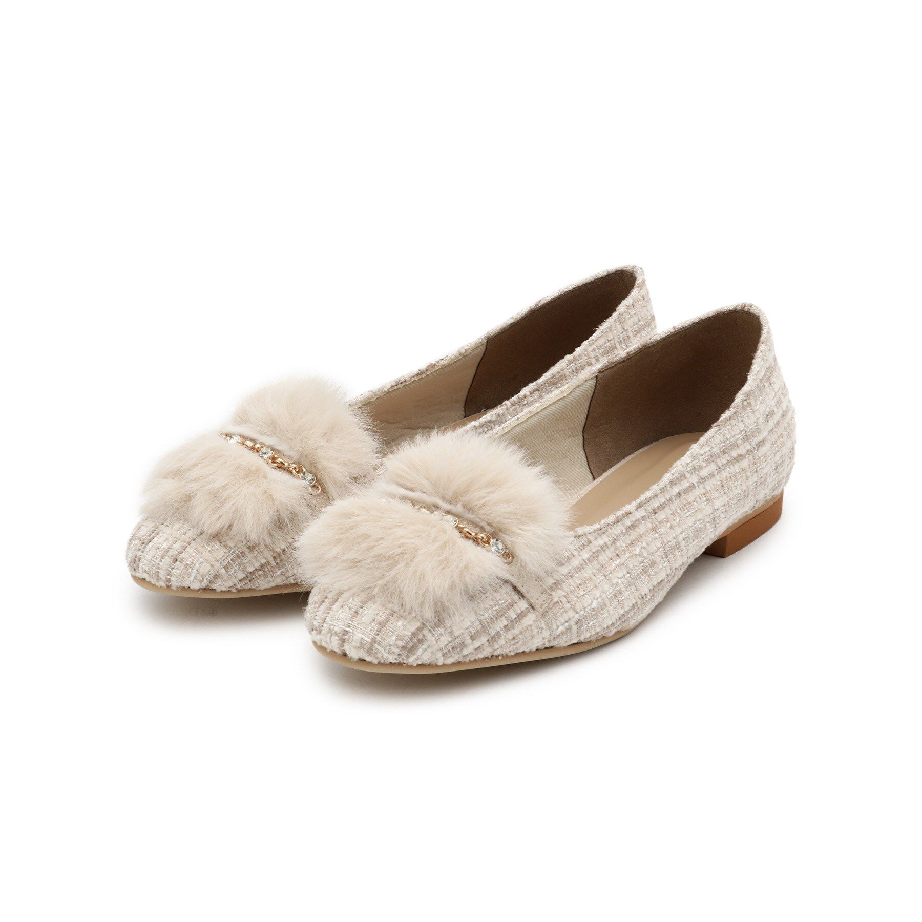 ESPERANZA「ビジューフェイクファーフラットパンプス」|パンプス|