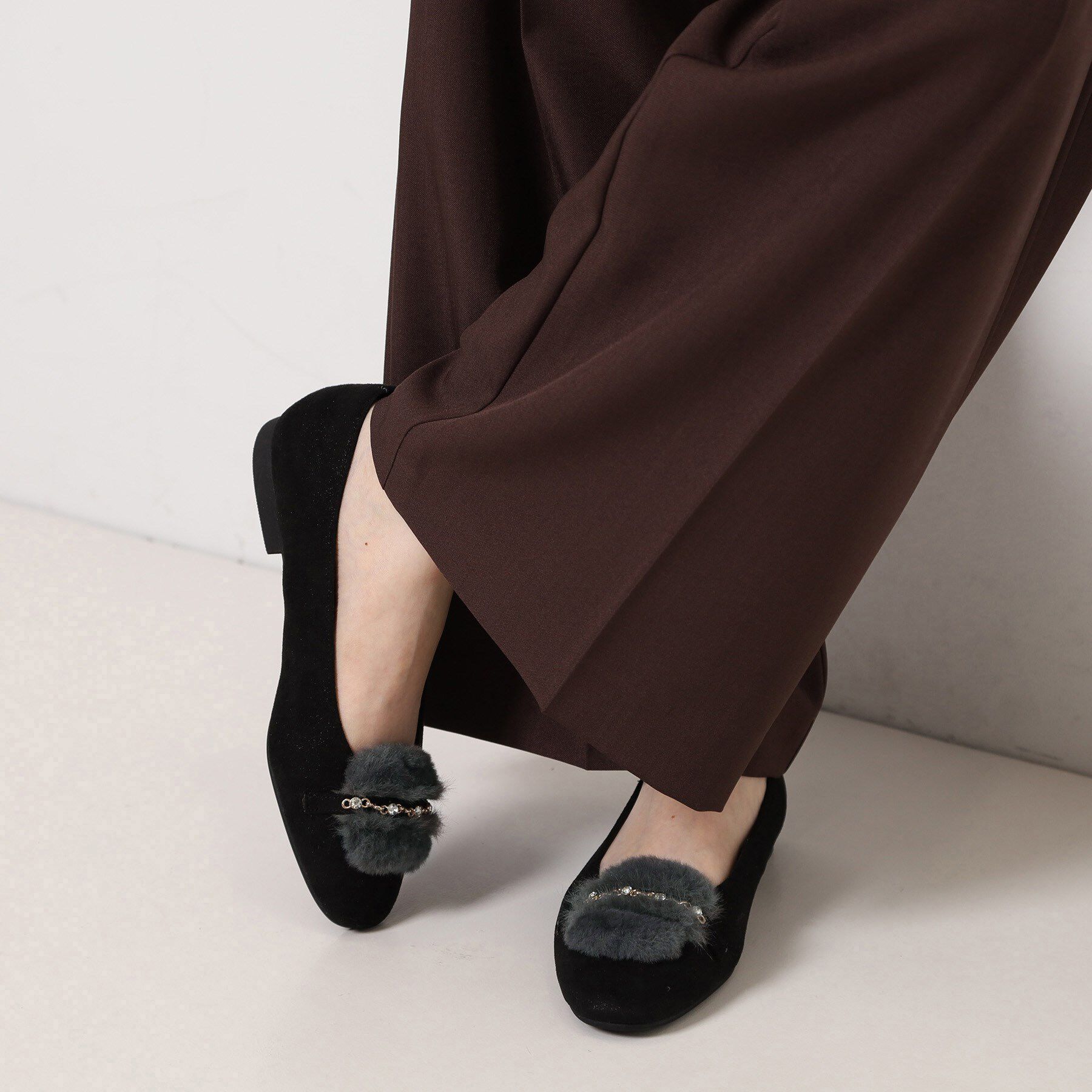 ESPERANZA「ビジューフェイクファーフラットパンプス」|パンプス|