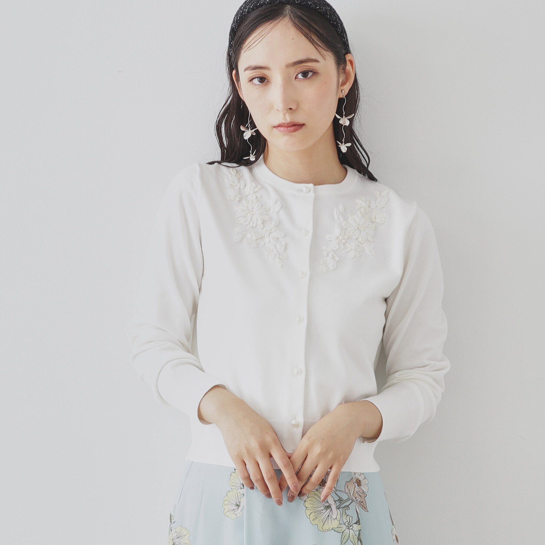 SunaUna「【SS～Lサイズ展開／リボン刺繍】クラフトニット」|カーディガン|ｵﾌﾎﾜｲﾄ(003)