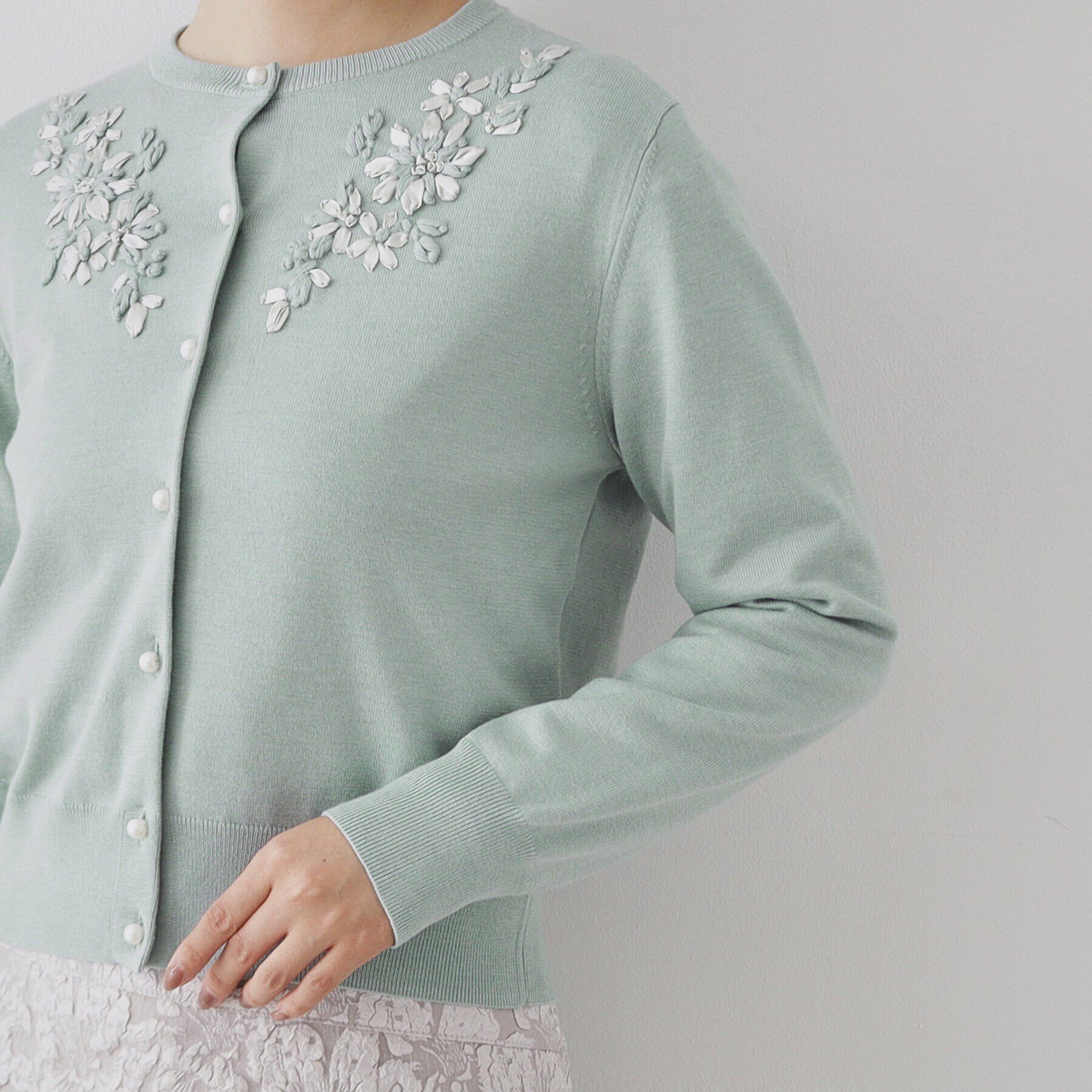 SunaUna「【SS～Lサイズ展開／リボン刺繍】クラフトニット」|カーディガン|