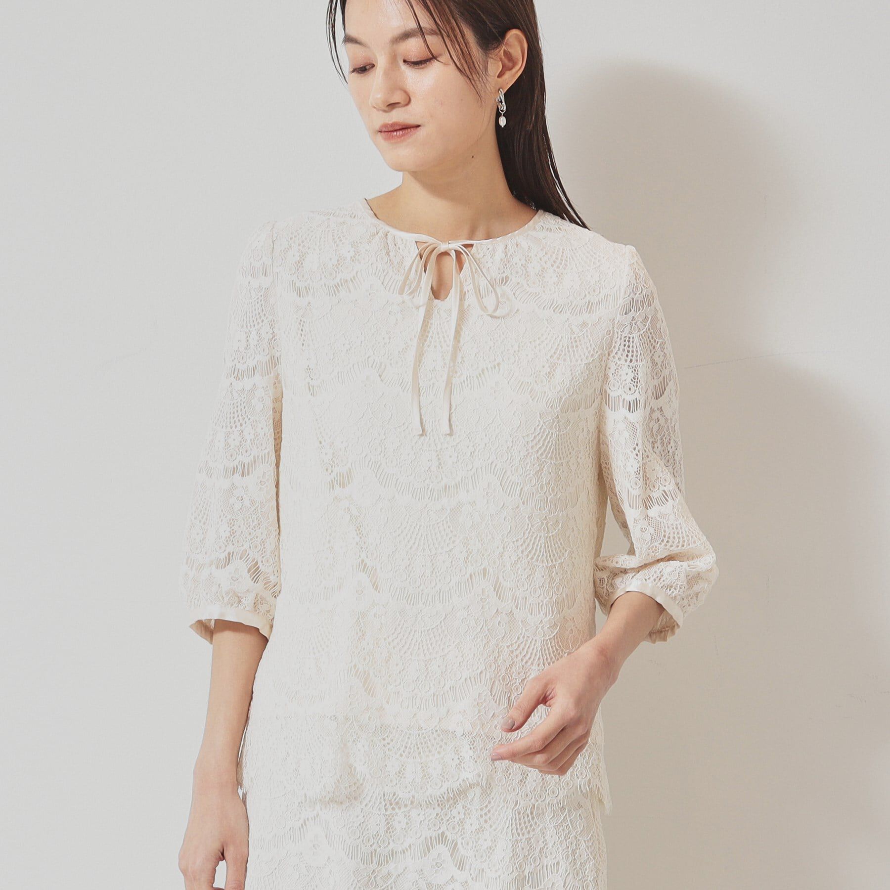 SunaUna「【春色／セットアップ可】裾スカラレースブラウス」|シャツ・ブラウス|
