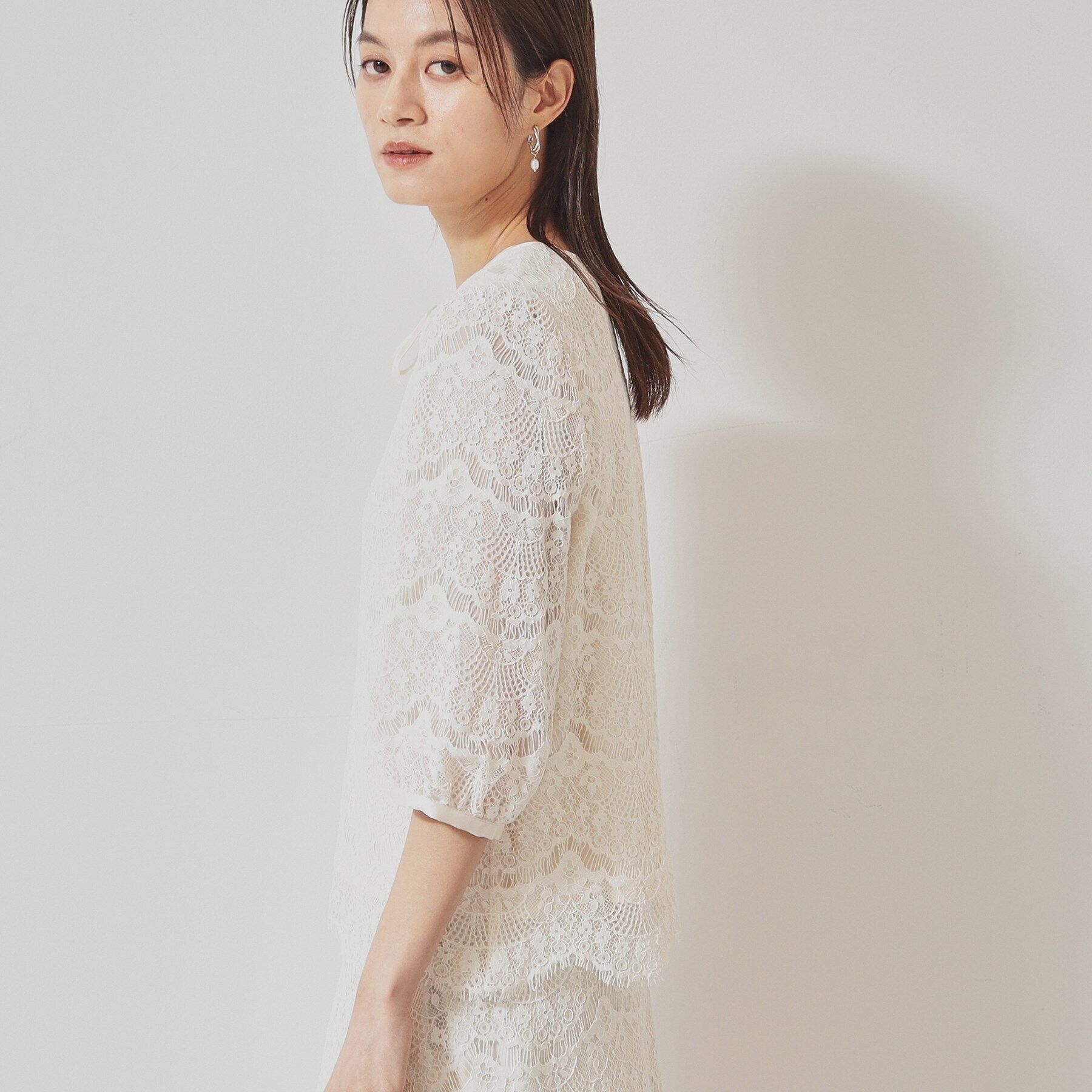 SunaUna「【春色／セットアップ可】裾スカラレースブラウス」|シャツ・ブラウス|