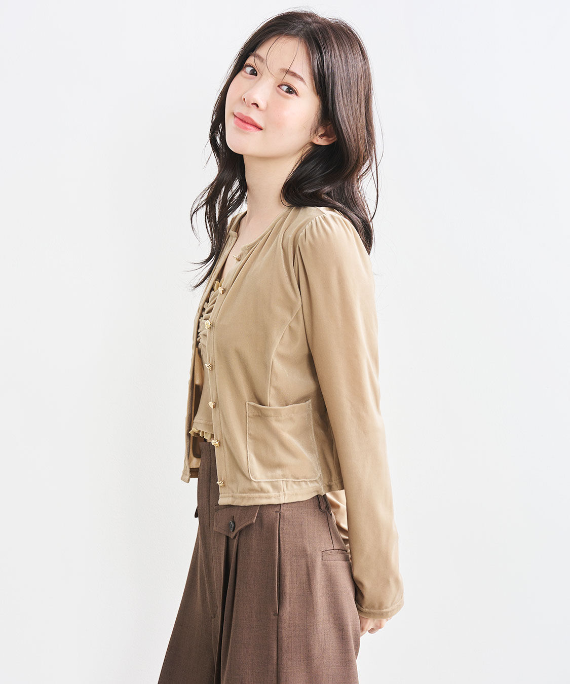 COCO DEAL「ショート丈ベロアカーディガン」|カーディガン|