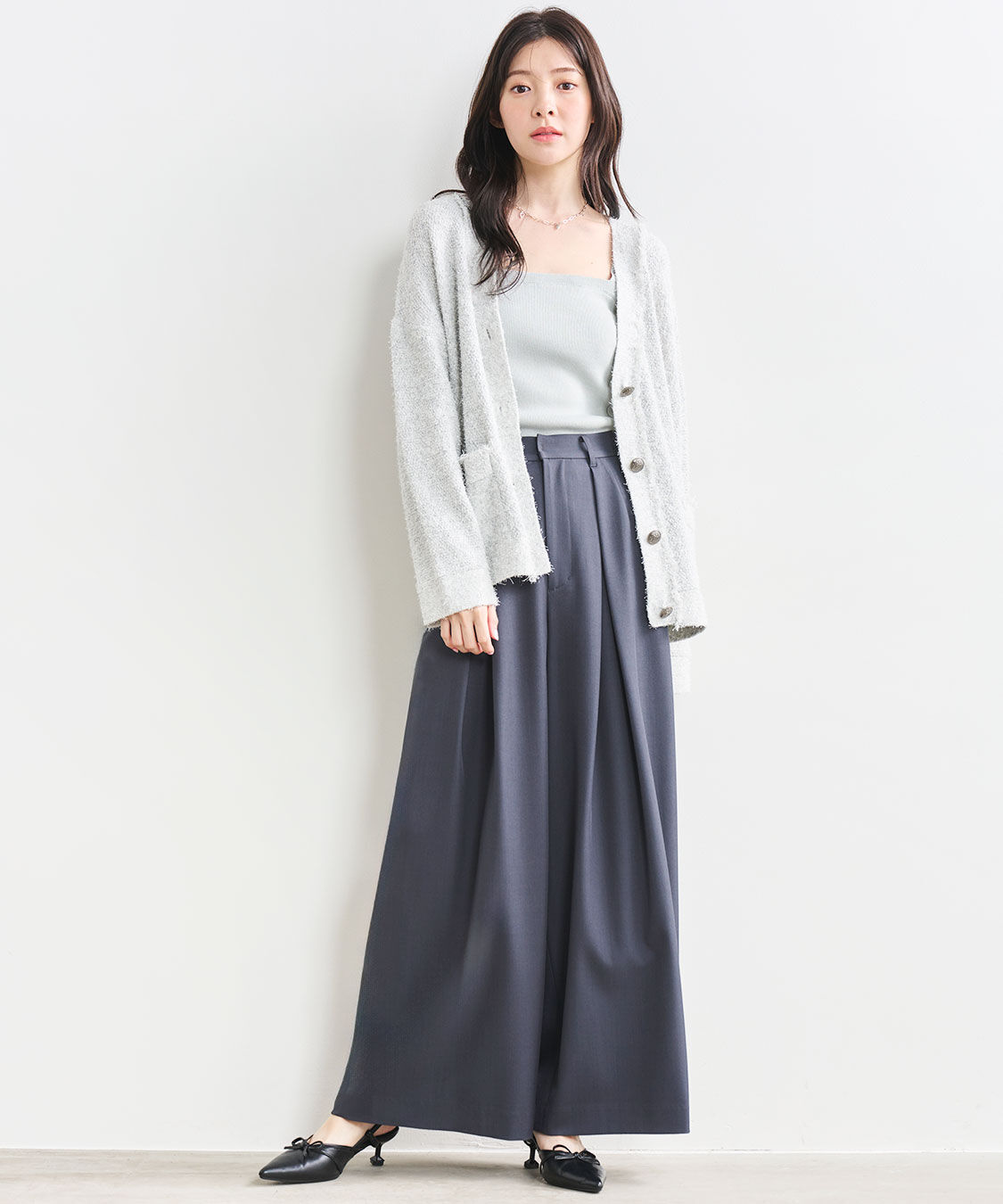 COCO DEAL「合皮デザインベルト付きタックパンツ」|スラックス|