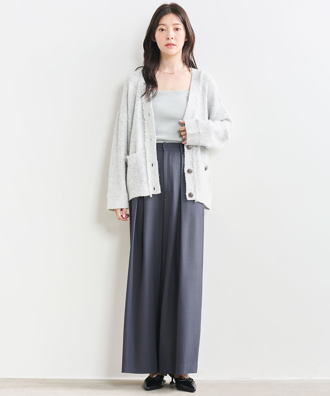 COCO DEAL「合皮デザインベルト付きタックパンツ」|スラックス|