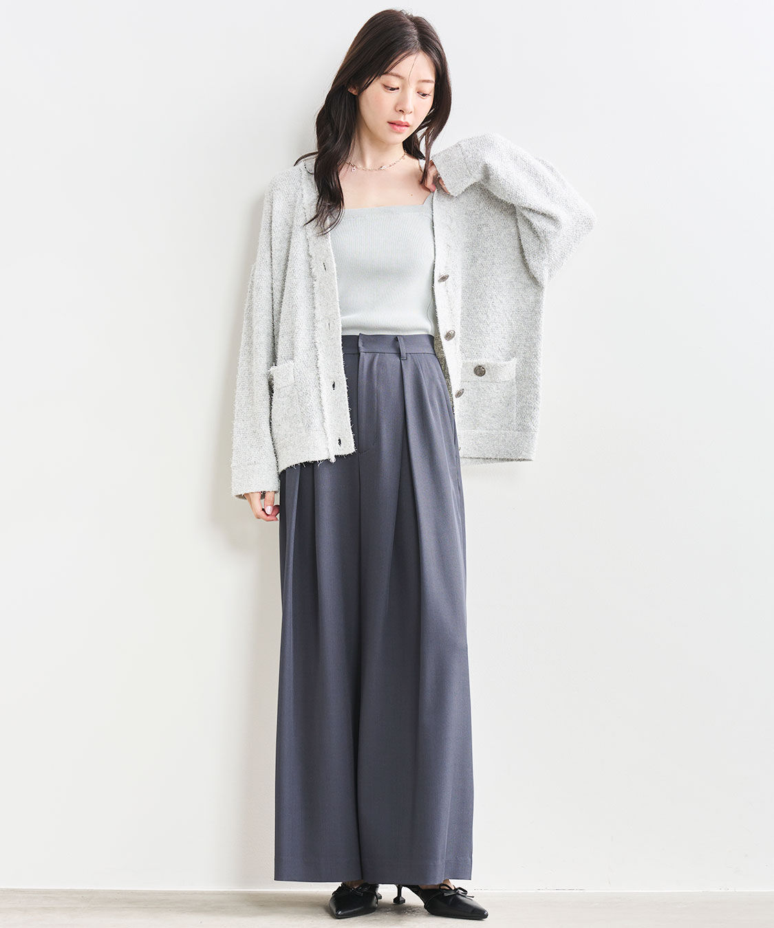 COCO DEAL「合皮デザインベルト付きタックパンツ」|スラックス|