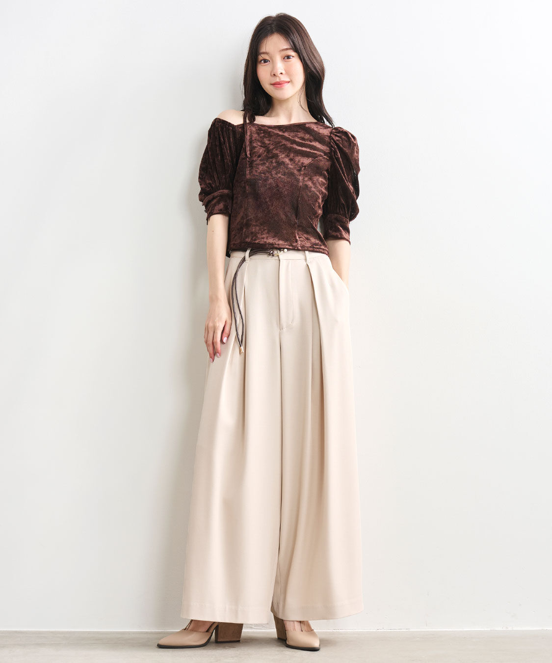 COCO DEAL「合皮デザインベルト付きタックパンツ」|スラックス|