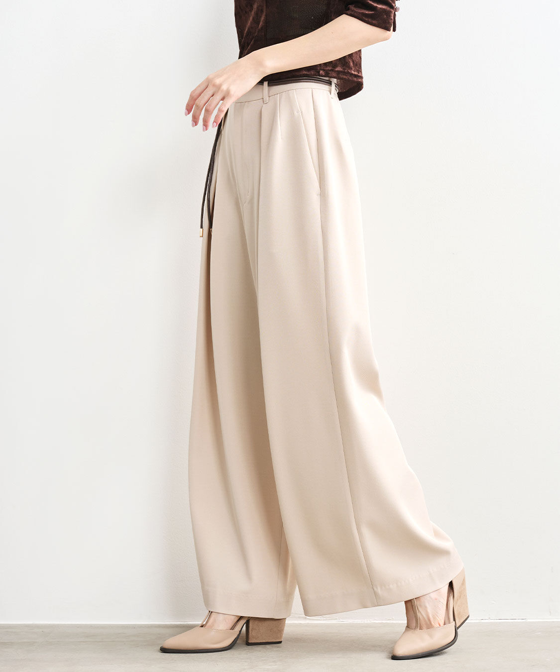 COCO DEAL「合皮デザインベルト付きタックパンツ」|スラックス|