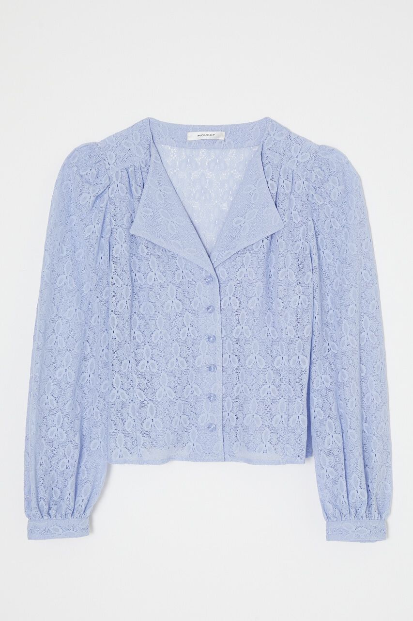 MOUSSY「PUFF SHOULDER LACE ブラウス」|シャツ・ブラウス|L/BLU1