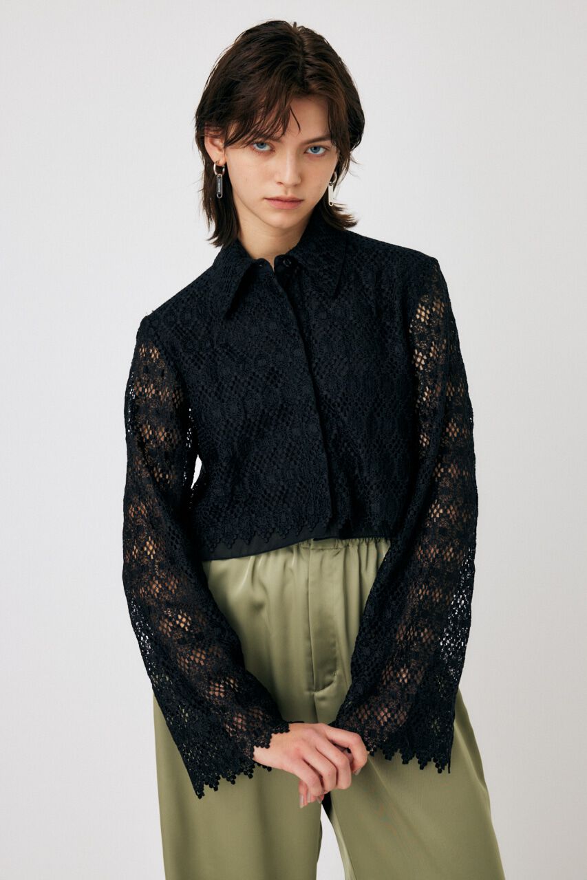 MOUSSY「GEOMETRIC LACE CROP シャツ」|シャツ・ブラウス|BLK