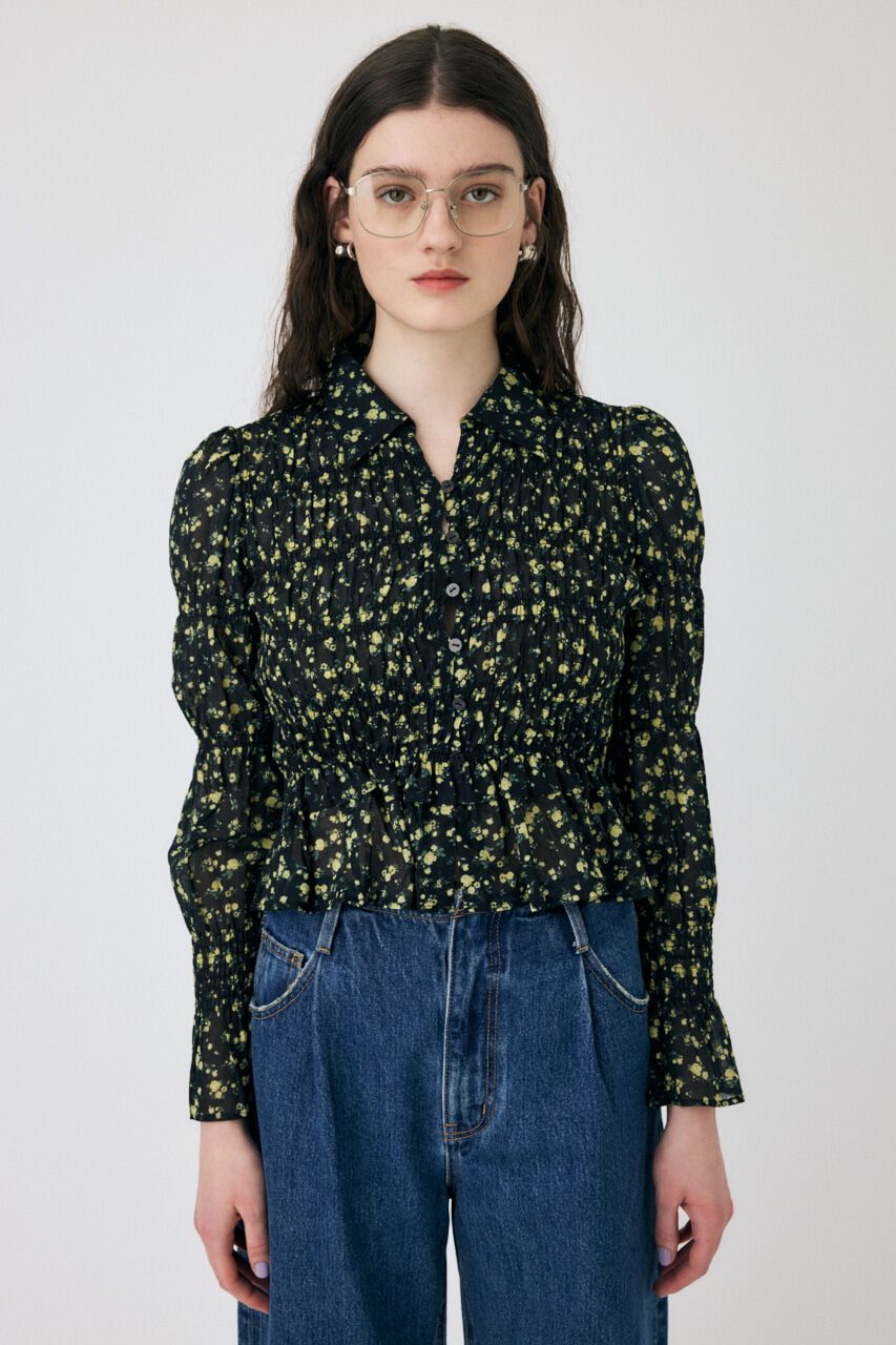 MOUSSY「SHIRRING FLORAL フィットシャツ」|シャツ・ブラウス|