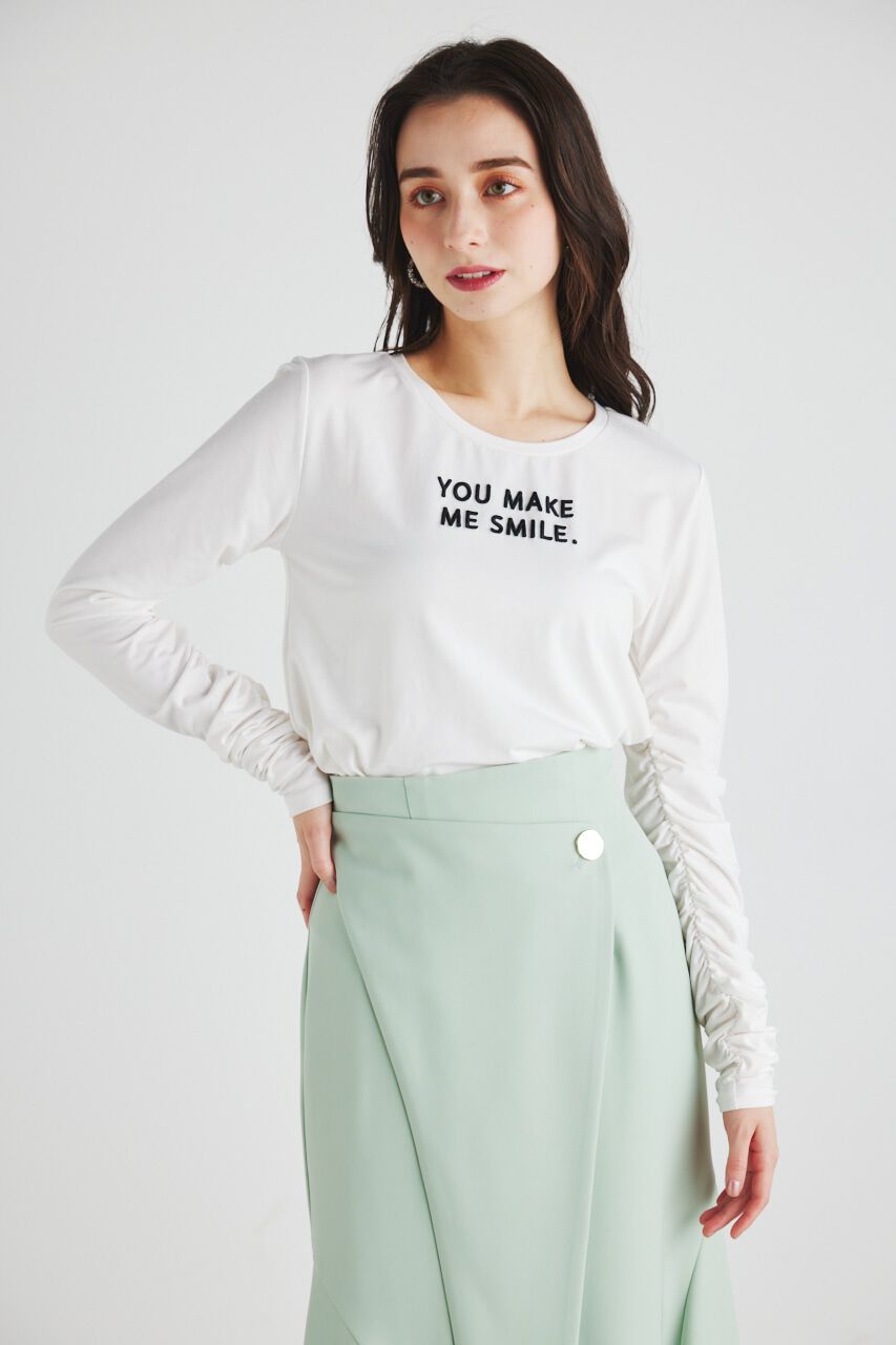 rienda「ギャザースリーブロゴロンT」|Tシャツ・カットソー|WHT