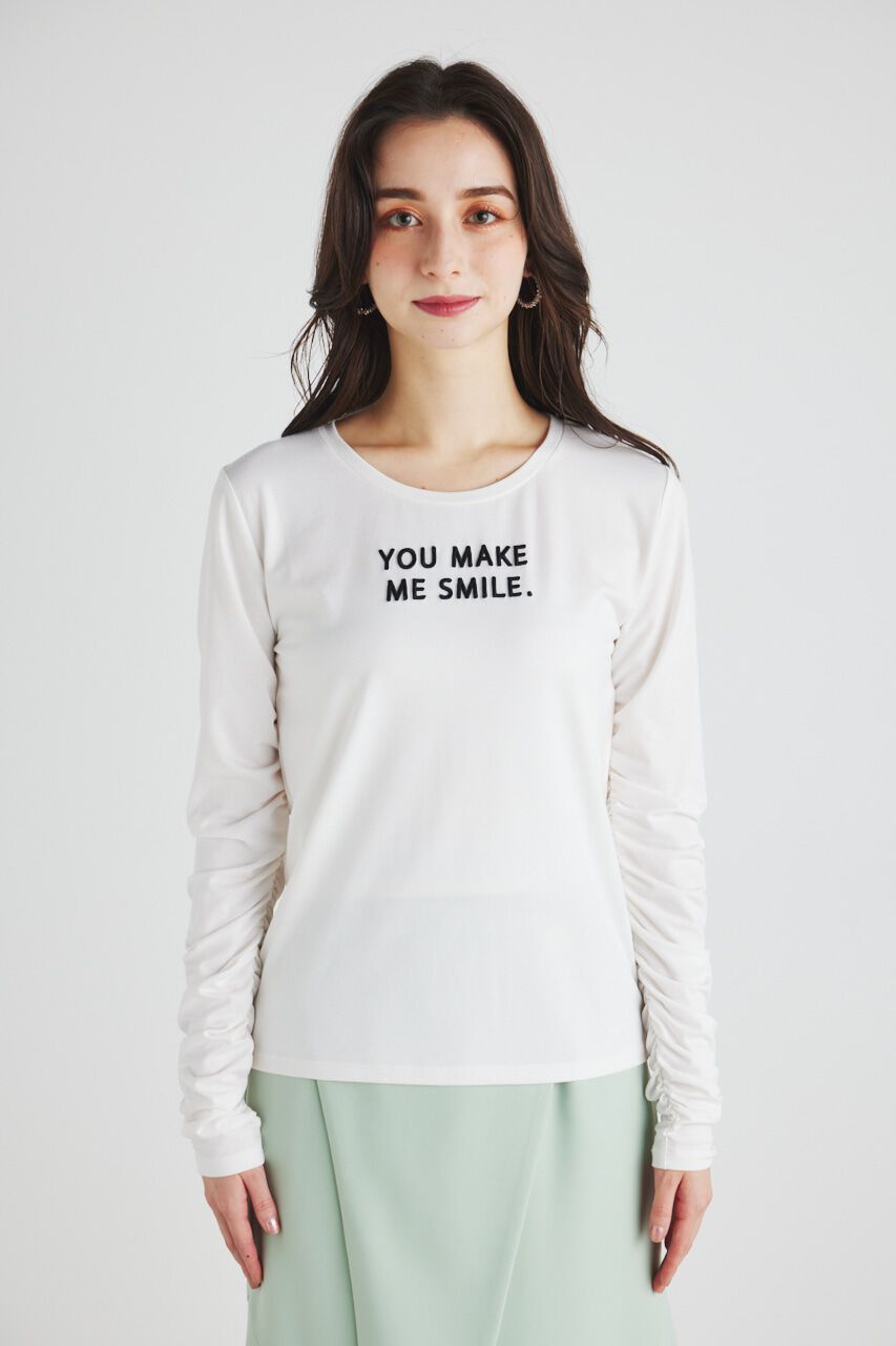 rienda「ギャザースリーブロゴロンT」|Tシャツ・カットソー|