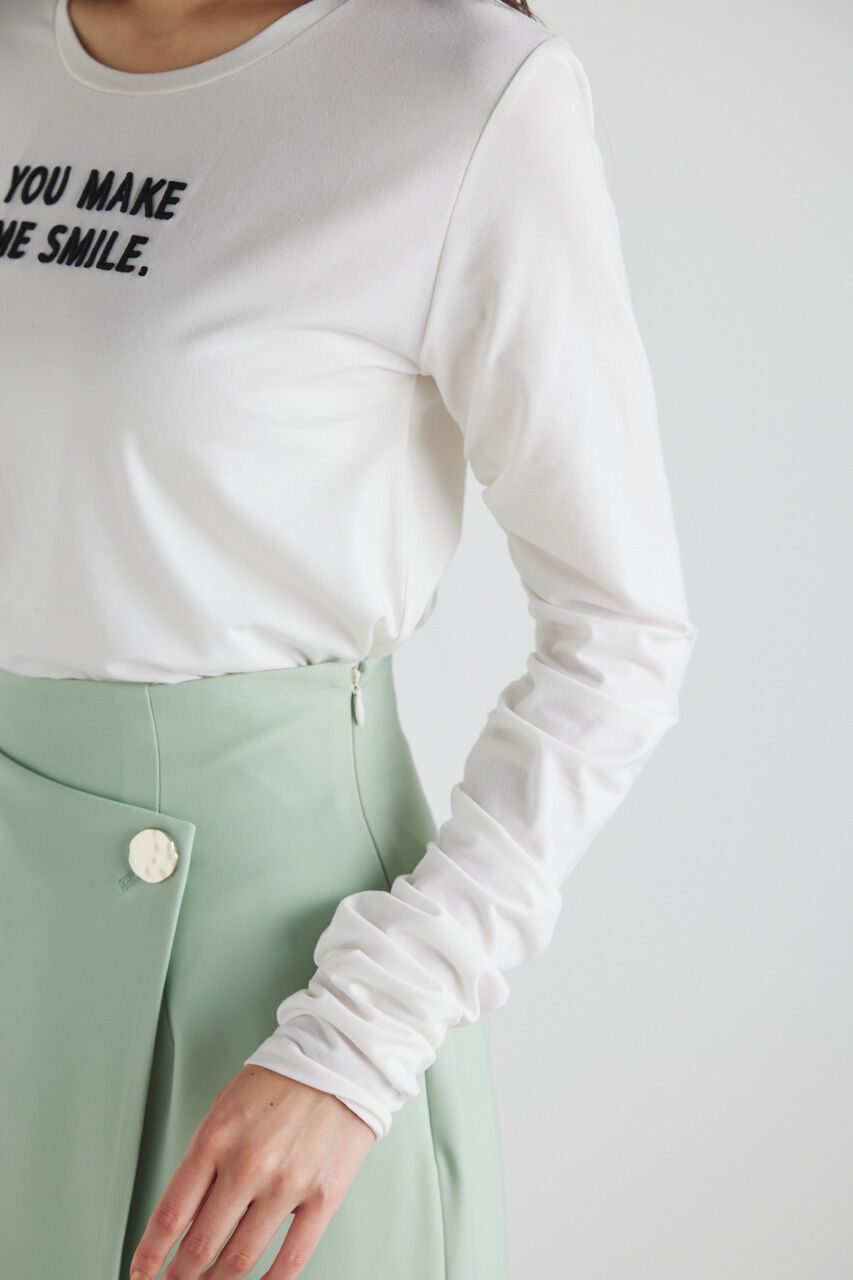 rienda「ギャザースリーブロゴロンT」|Tシャツ・カットソー|