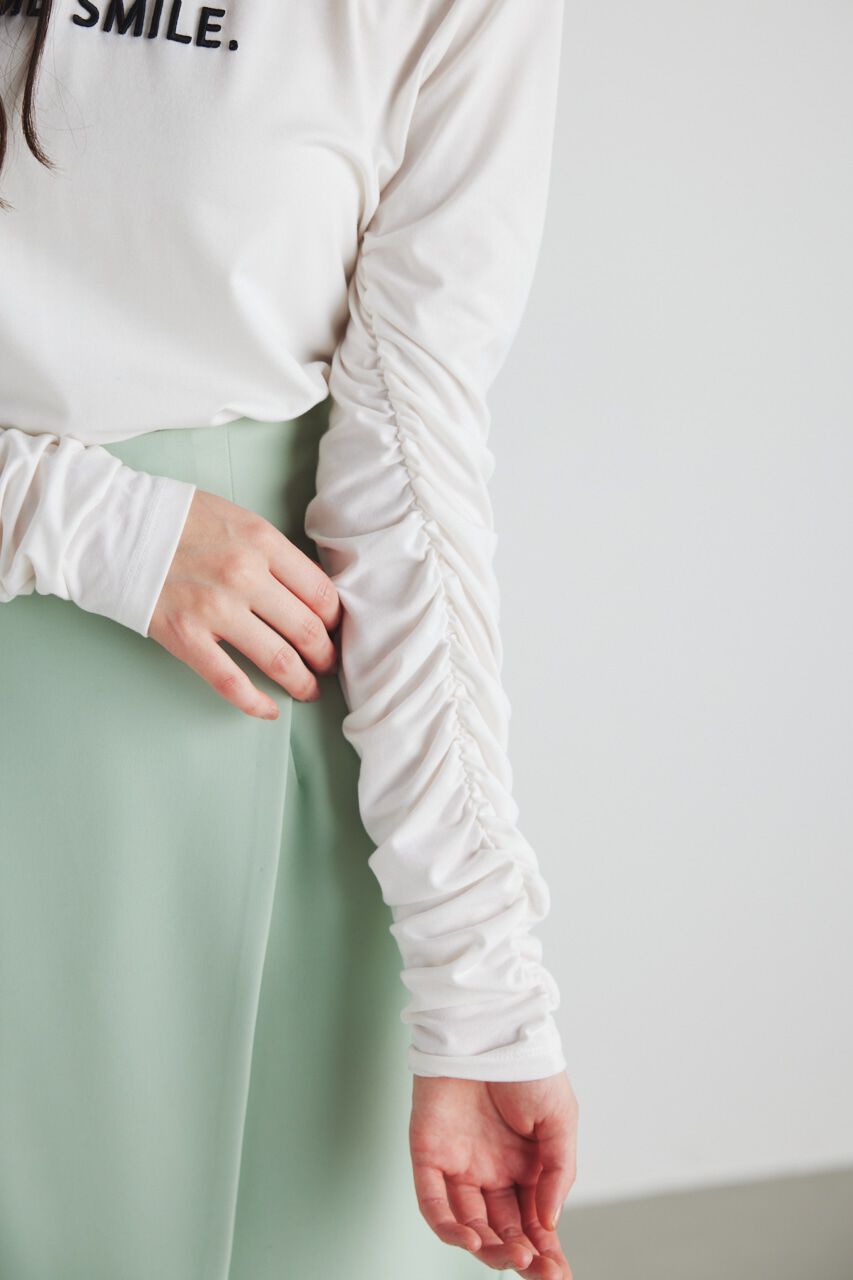 rienda「ギャザースリーブロゴロンT」|Tシャツ・カットソー|