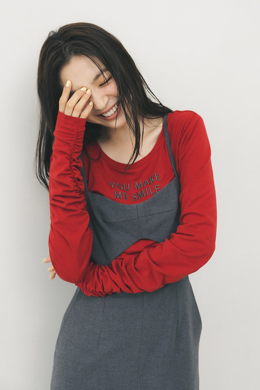 rienda「ギャザースリーブロゴロンT」|Tシャツ・カットソー|RED