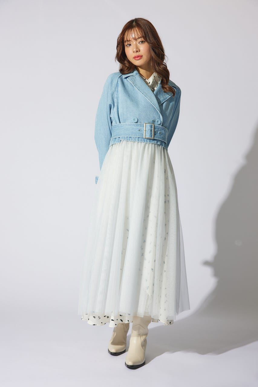 rienda「チュールコンビトレンチコート」|その他|L/BLU1