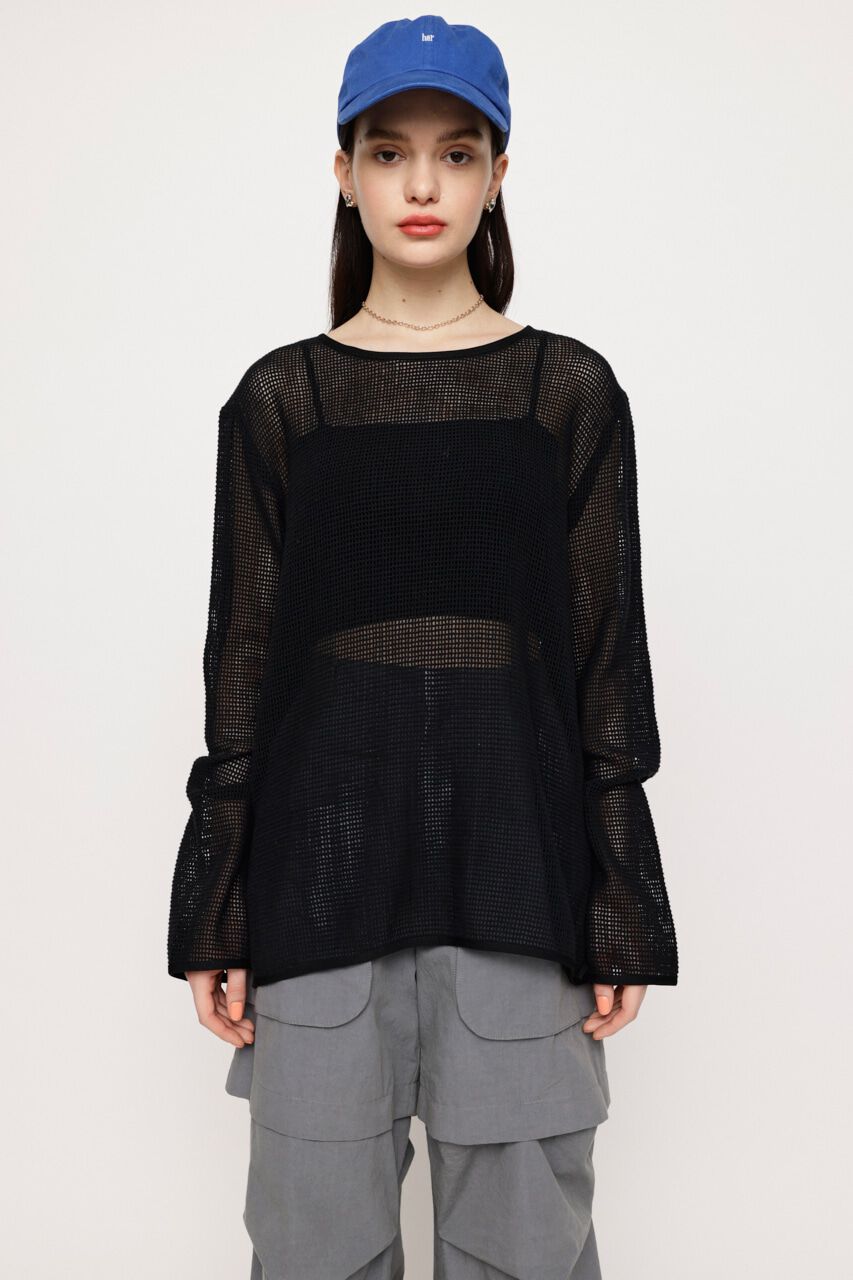 SLY「コットンメッシュロングスリーブトップス 長袖」|シャツ・ブラウス|BLK