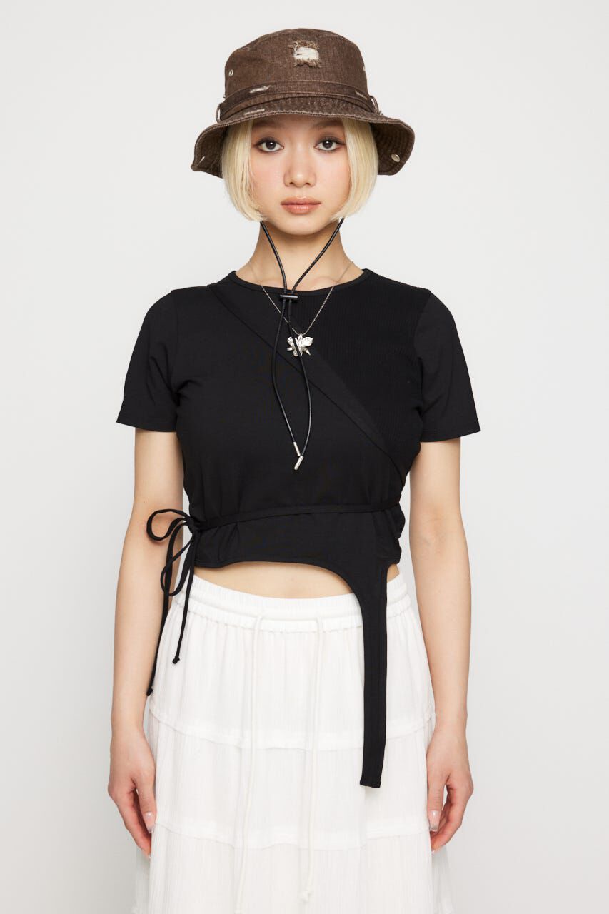 LAGUA GEM「RIB DOCKING WRAP トップス」|Tシャツ・カットソー|BLK