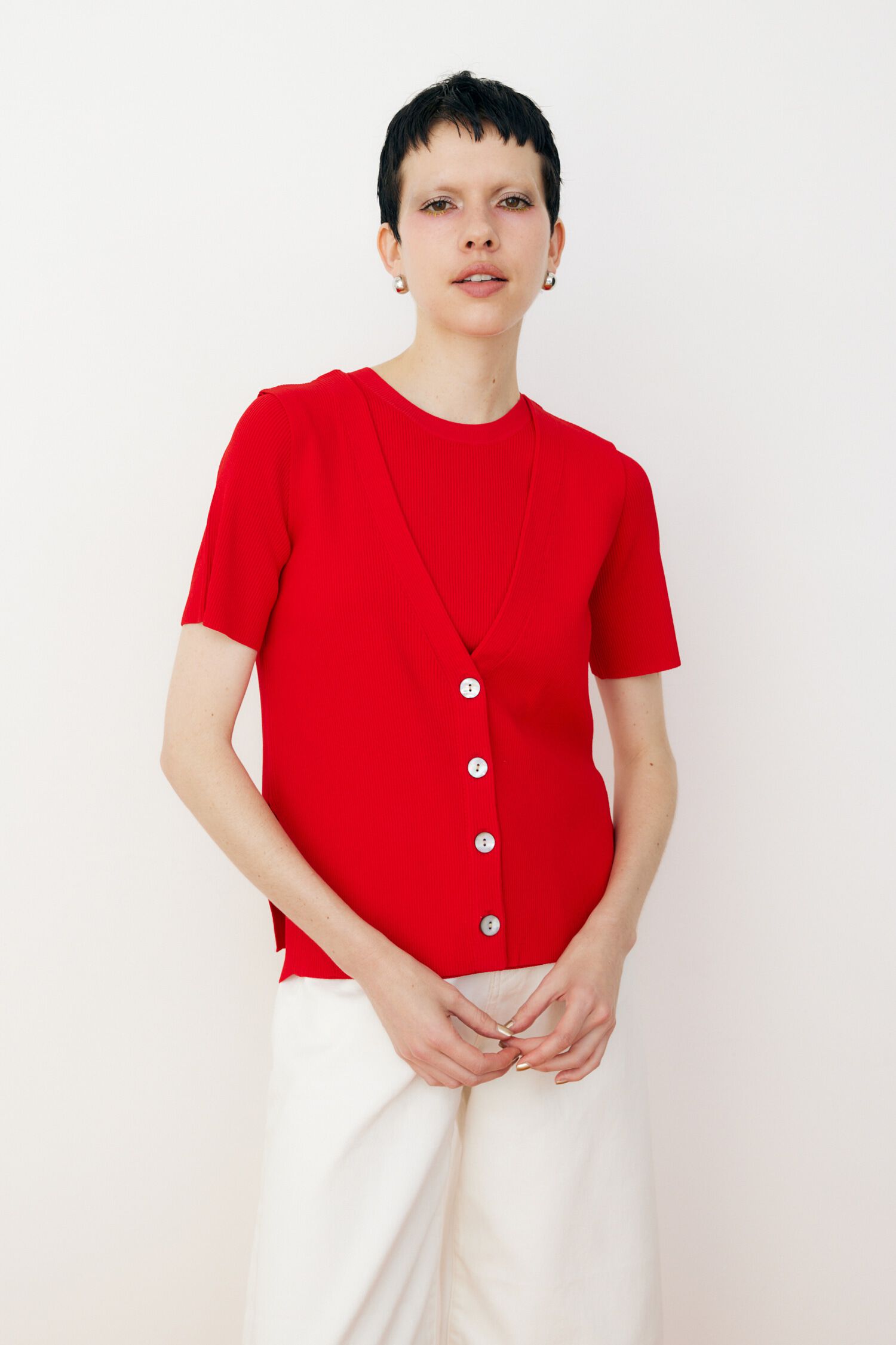 HeRIN.CYE「Compact knit vest」|ダウンベスト・ベスト|RED