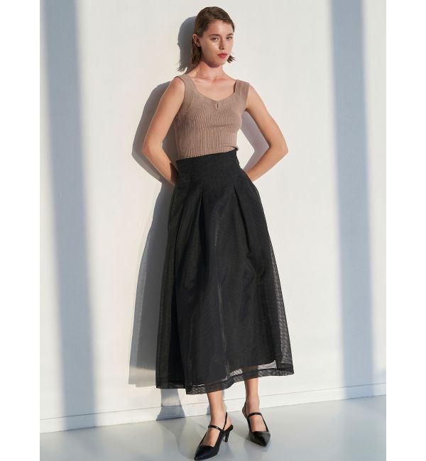 ELENDEEK「【FUJIKO&times;ELENDEEK】2WAY SHEER CHECK FLARED SK」|スカート|